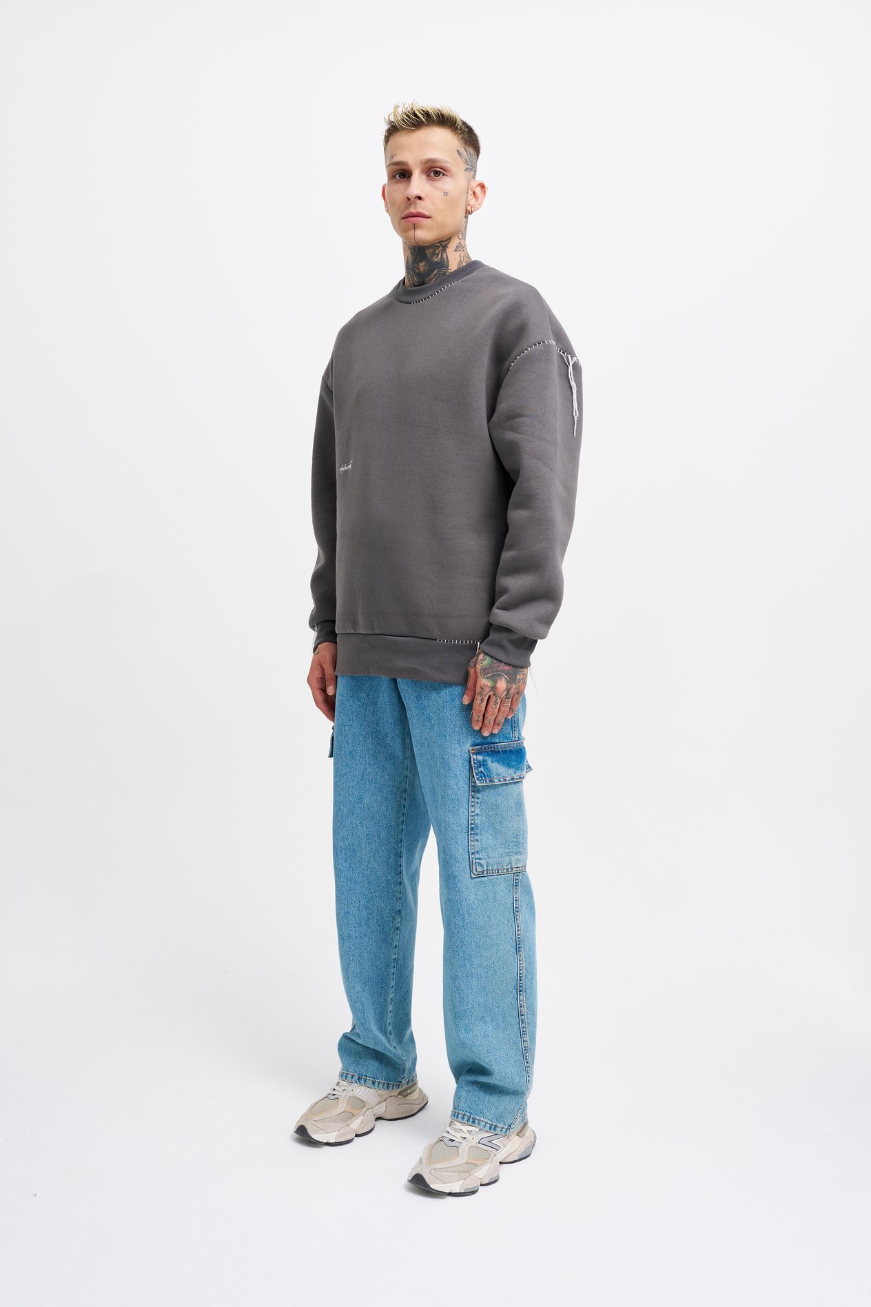 Erkek Blanket Stitch Sweatshirt ASPHALT