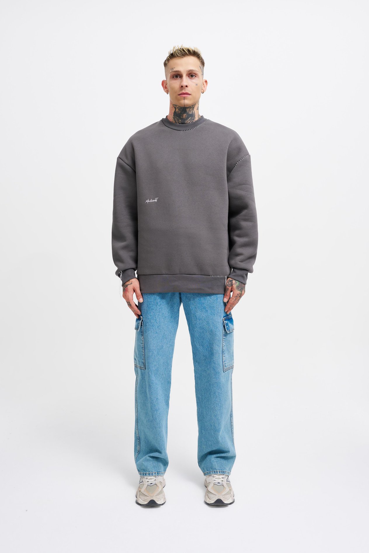 Erkek Blanket Stitch Sweatshirt ASPHALT