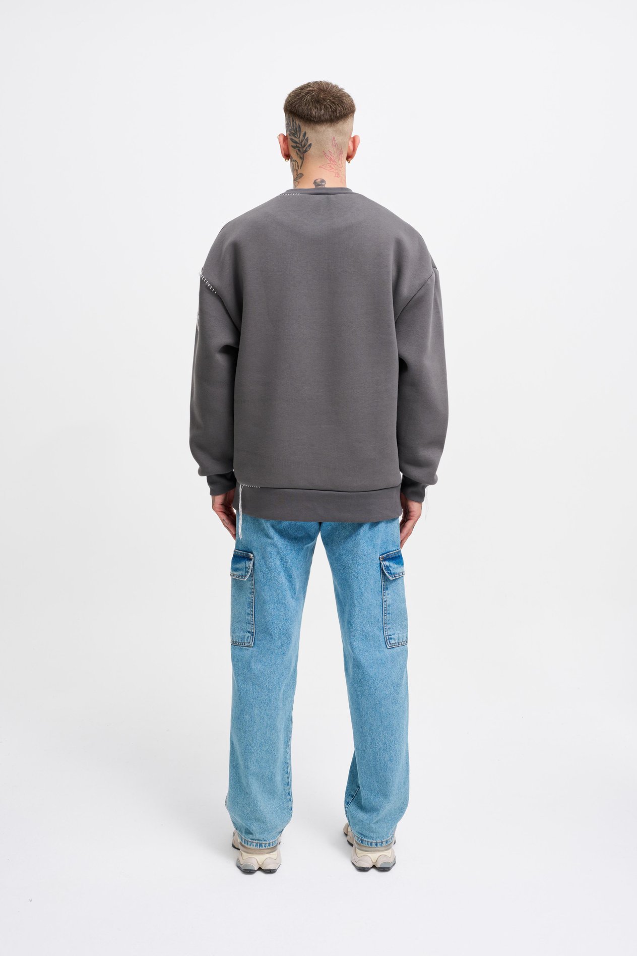 Erkek Blanket Stitch Sweatshirt ASPHALT