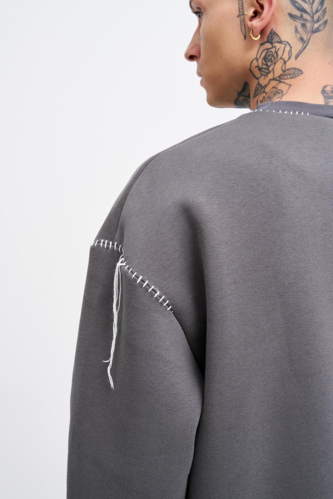 Erkek Blanket Stitch Sweatshirt ASPHALT