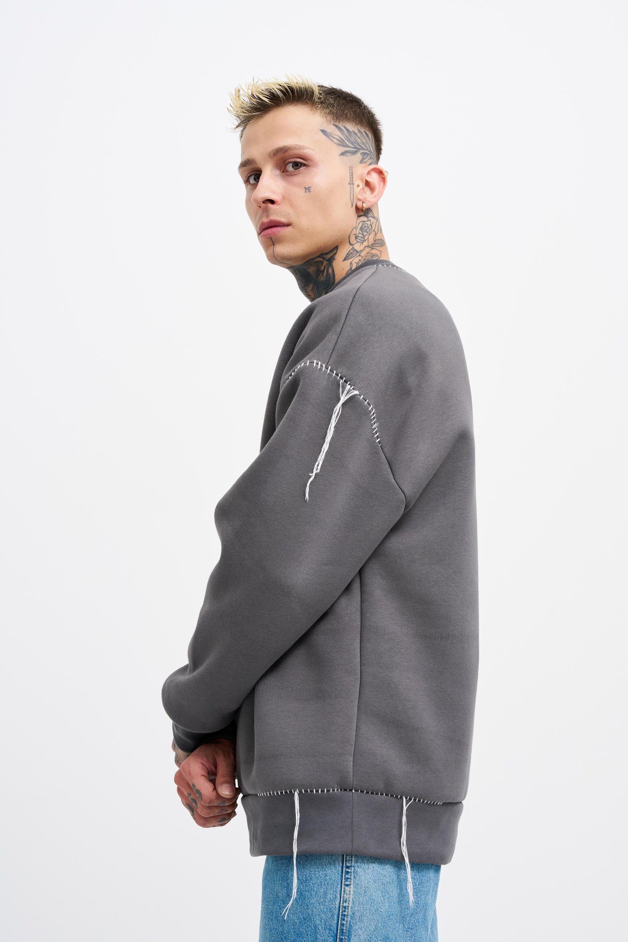 Erkek Blanket Stitch Sweatshirt ASPHALT