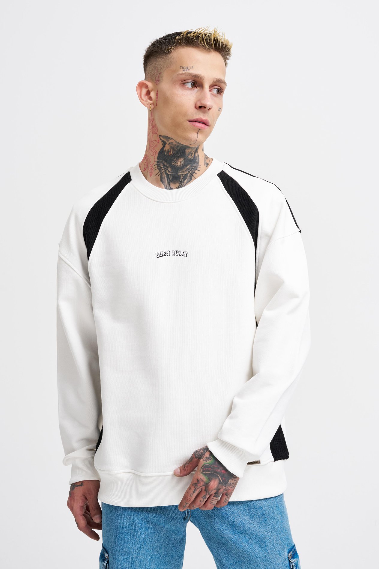 Erkek Born Again Sweatshirt ECRU-BLACK