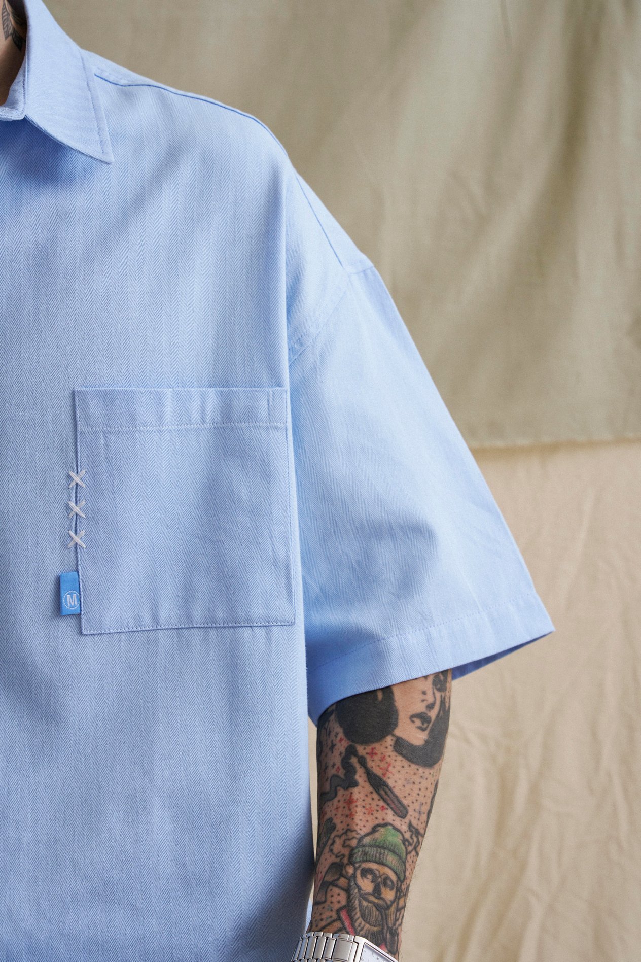 Erkek Cepli Basic Oversize Açık Mavi Gömlek