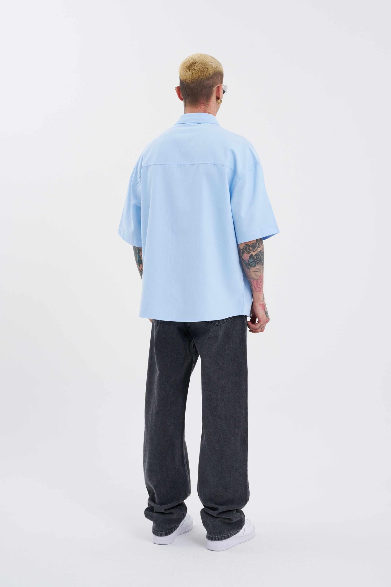 Erkek Cepli Basic Oversize Açık Mavi Gömlek
