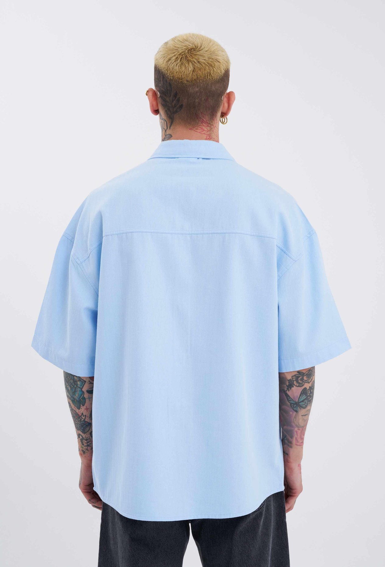 Erkek Cepli Basic Oversize Açık Mavi Gömlek