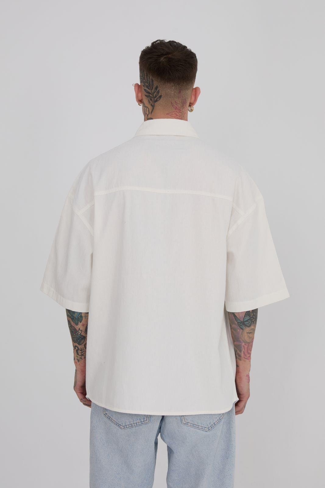 Erkek Cepli Basic Oversize Beyaz Gömlek