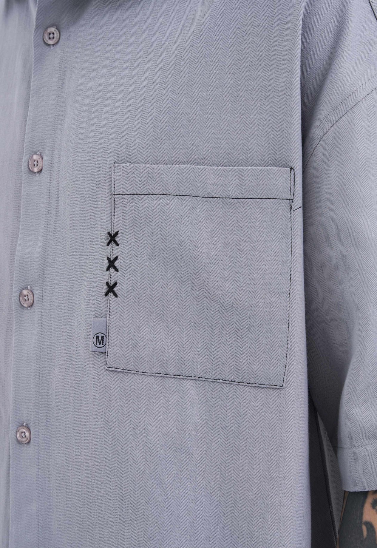 Erkek Cepli Basic Oversize Gri Gömlek