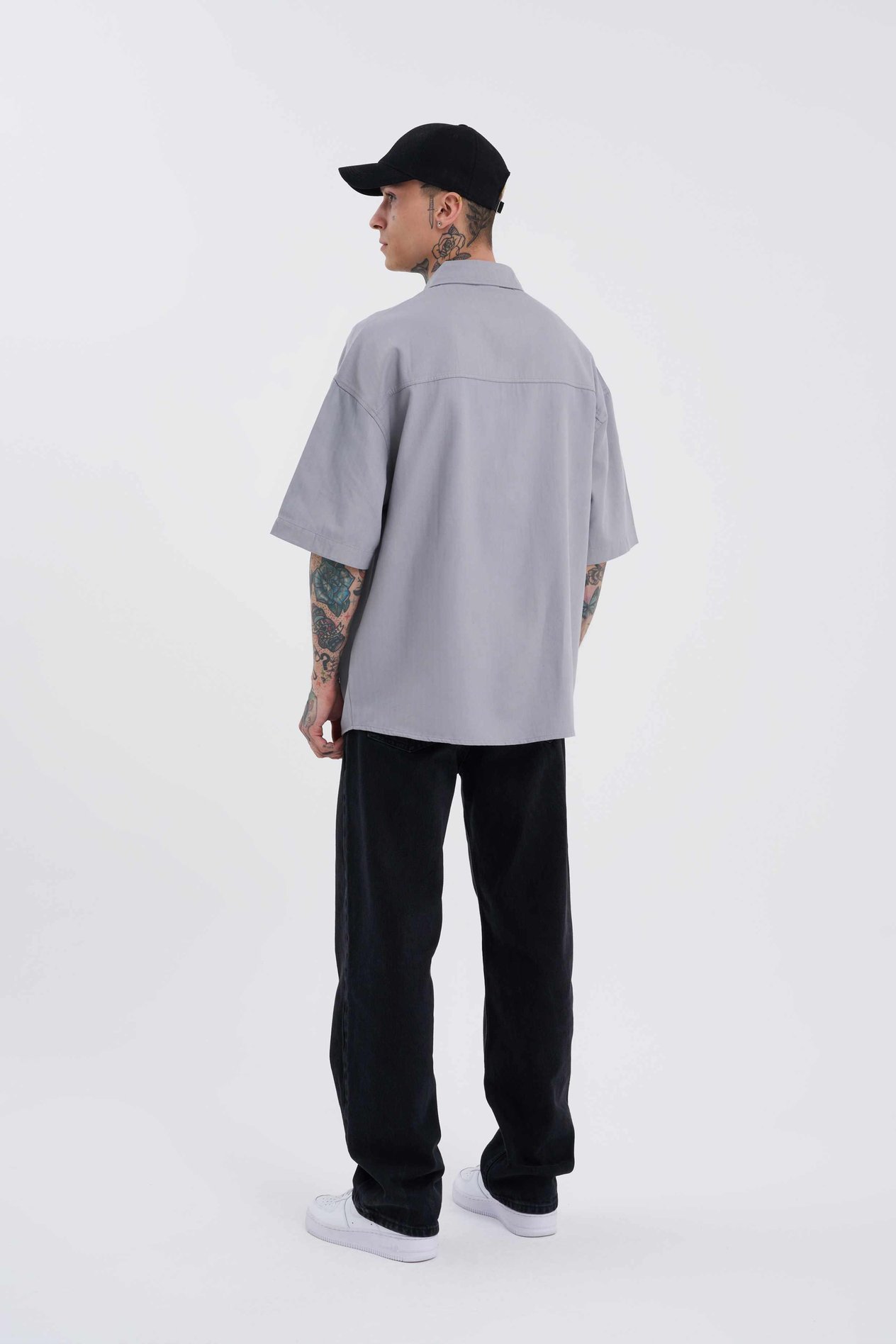Erkek Cepli Basic Oversize Gri Gömlek