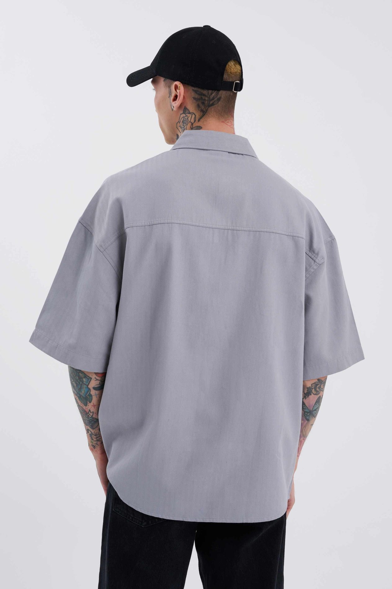 Erkek Cepli Basic Oversize Gri Gömlek