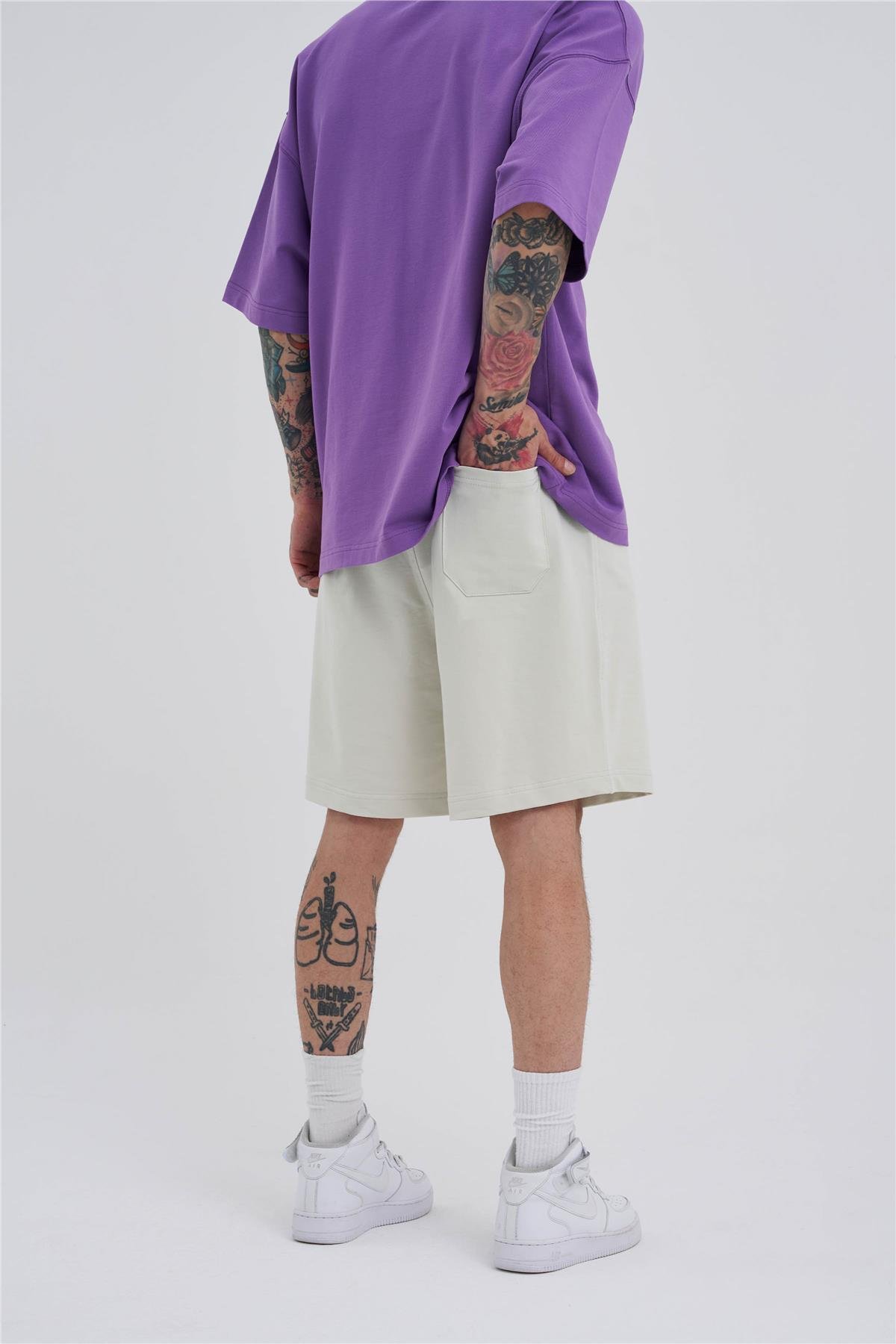 Erkek Cepli Basic Oversize Gri Şort