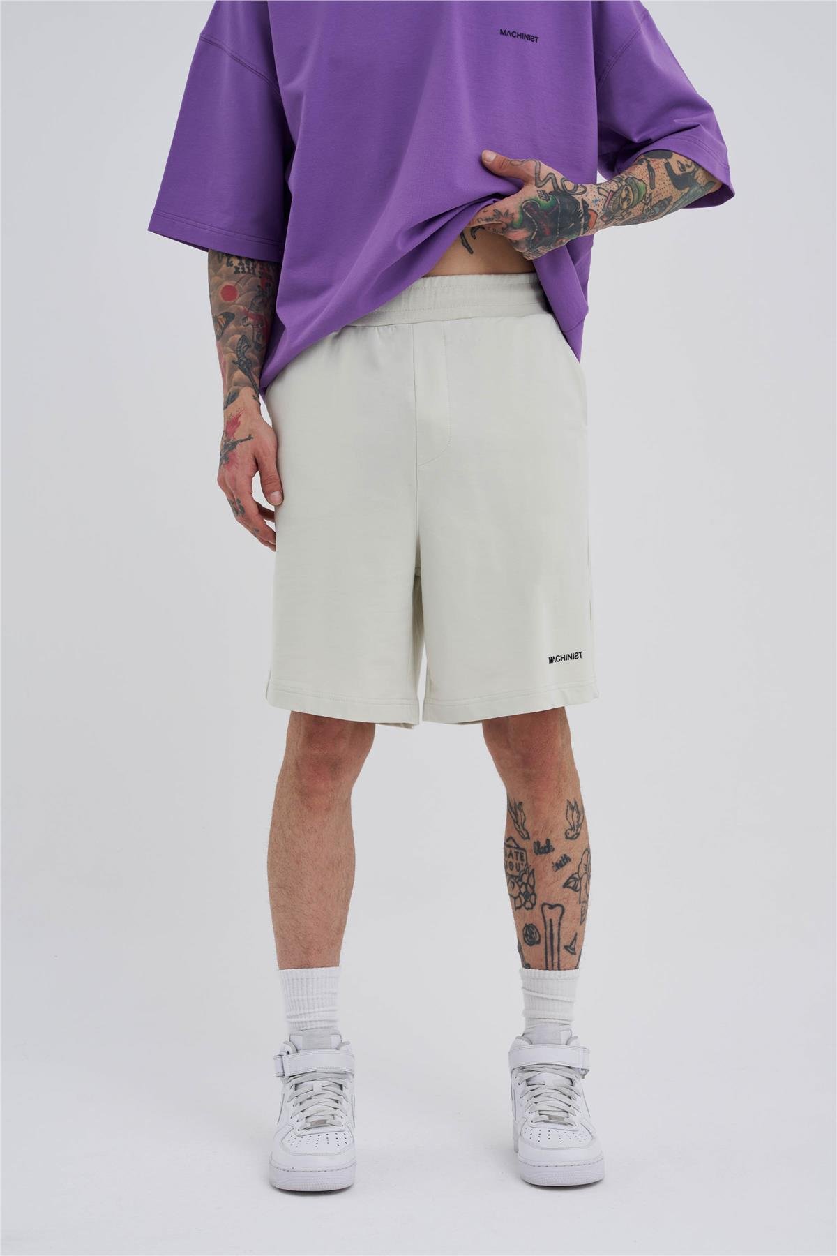 Erkek Cepli Basic Oversize Gri Şort
