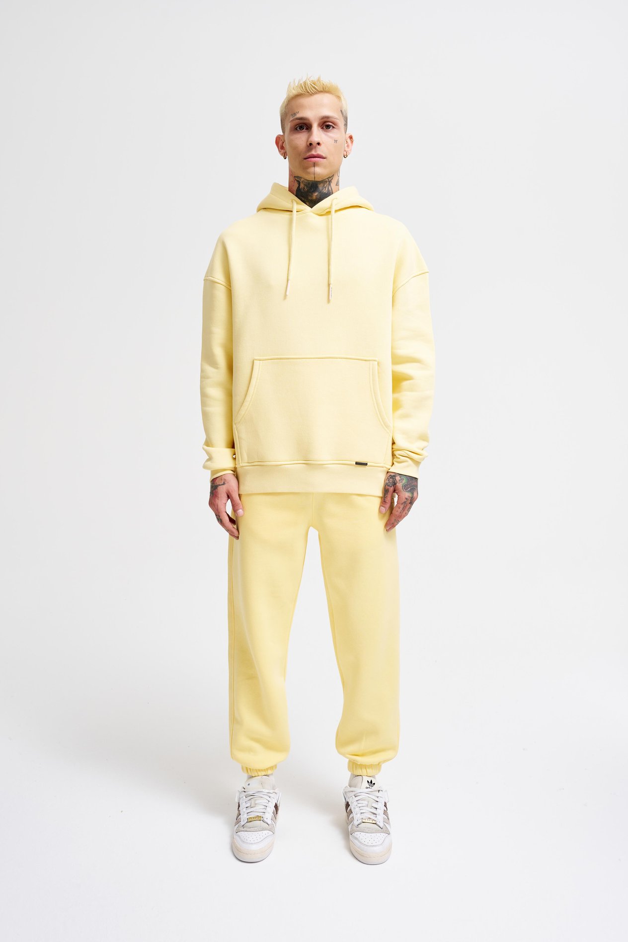 Erkek Cepli Kapüşonlu Oversize Sarı Sweatshirt