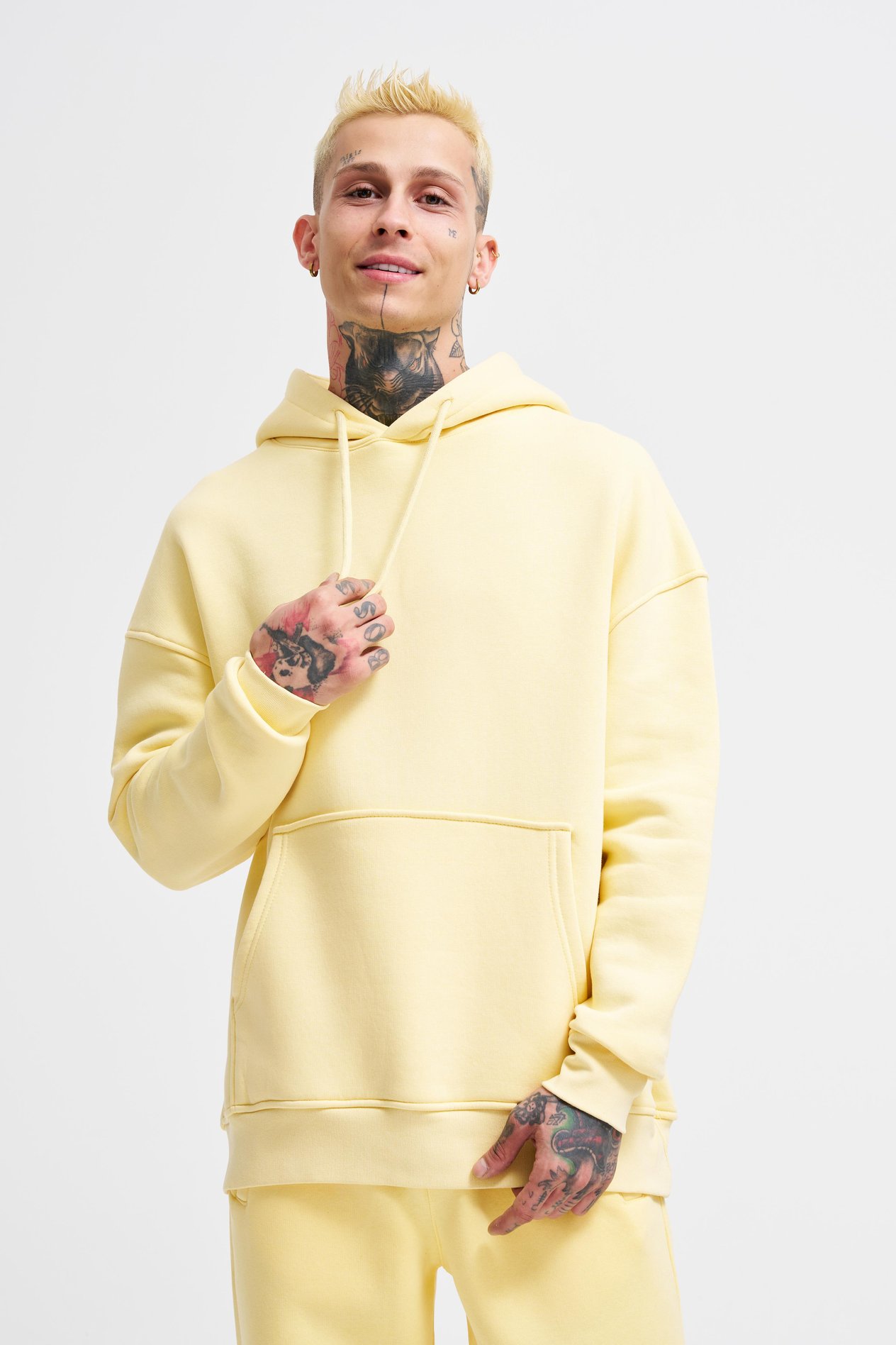 Erkek Cepli Kapüşonlu Oversize Sarı Sweatshirt