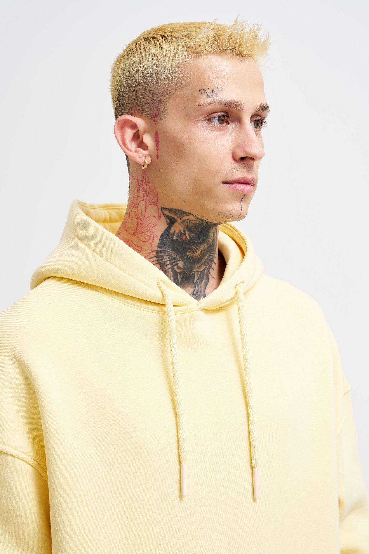 Erkek Cepli Kapüşonlu Oversize Sarı Sweatshirt