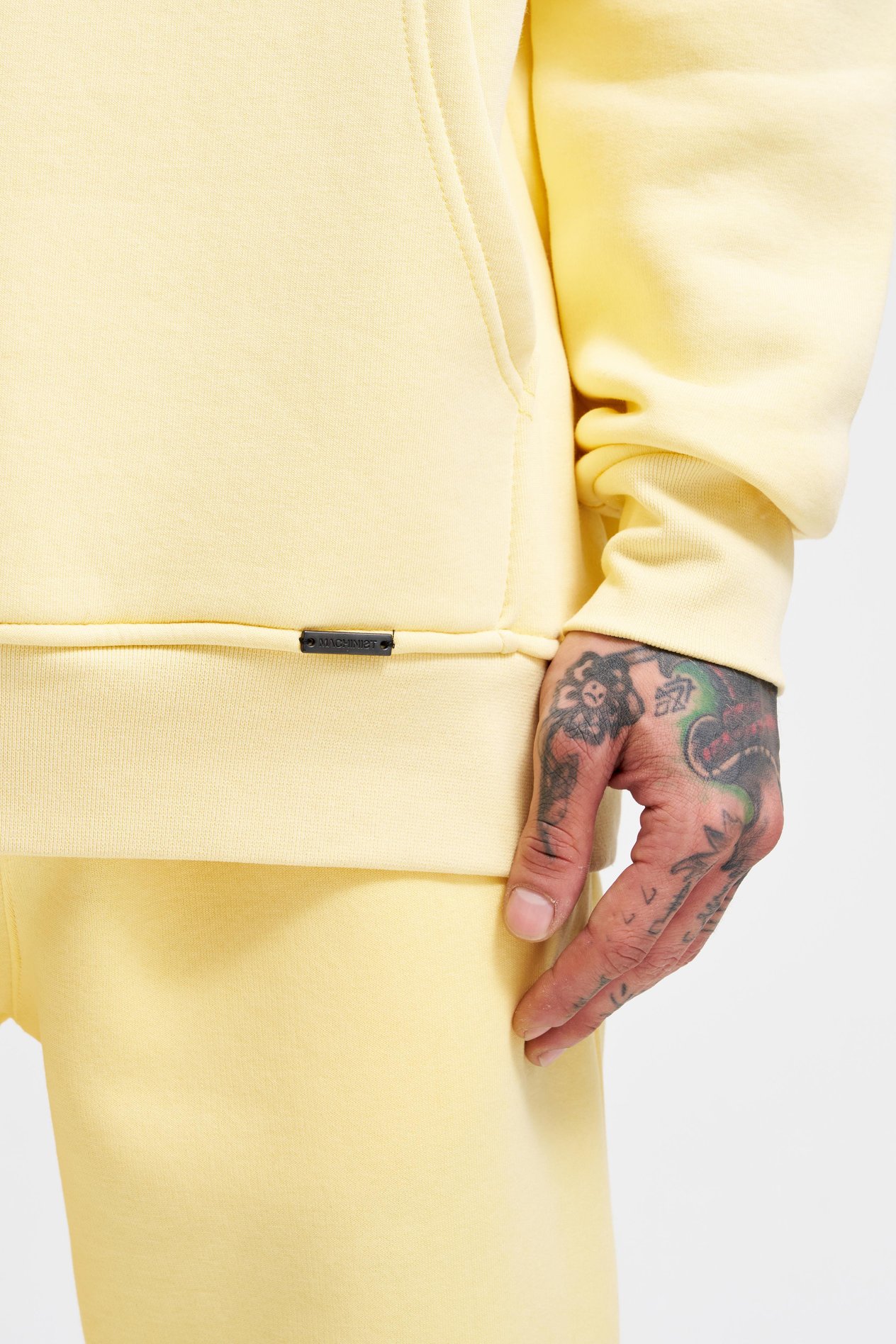 Erkek Cepli Kapüşonlu Oversize Sarı Sweatshirt