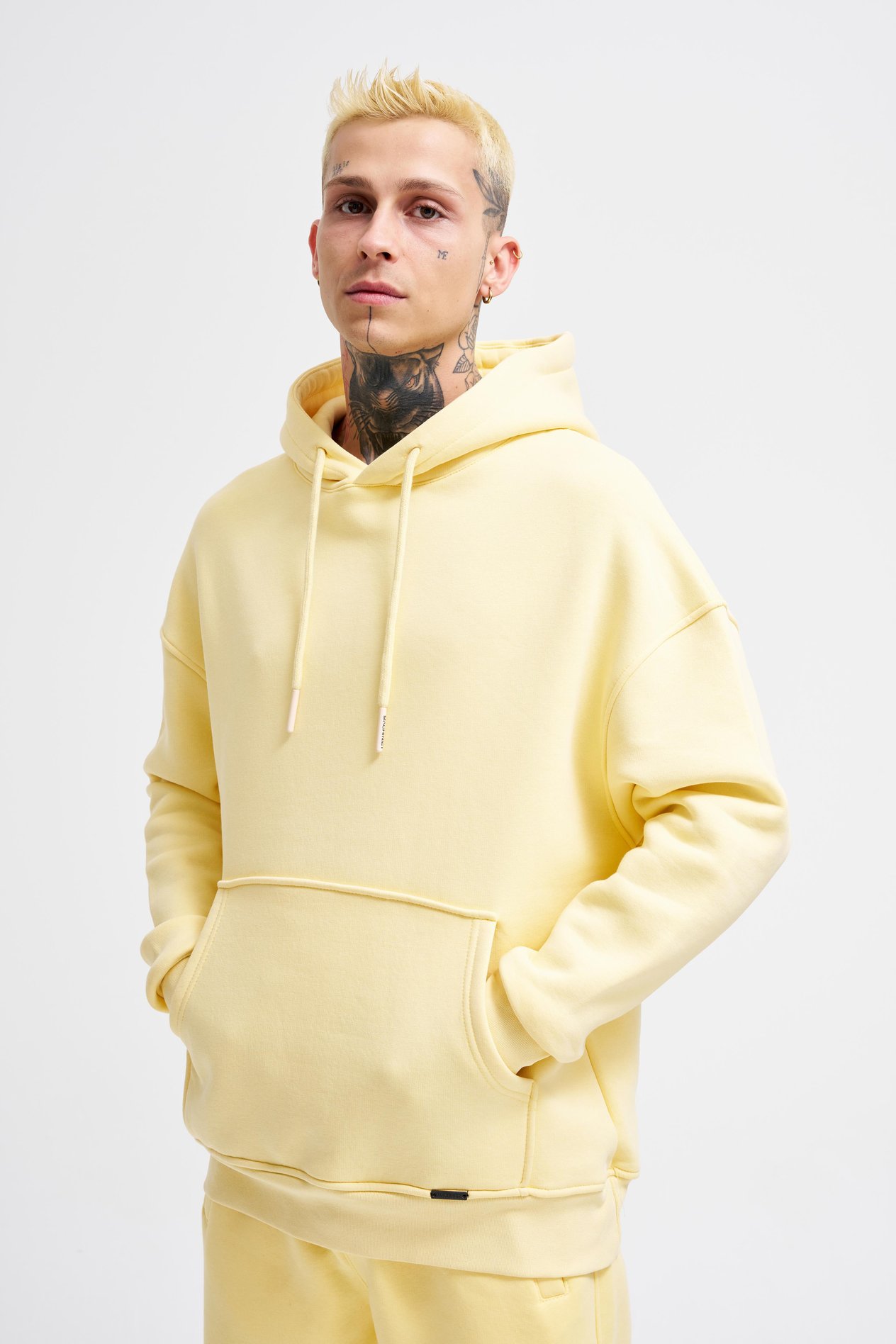 Erkek Cepli Kapüşonlu Oversize Sarı Sweatshirt