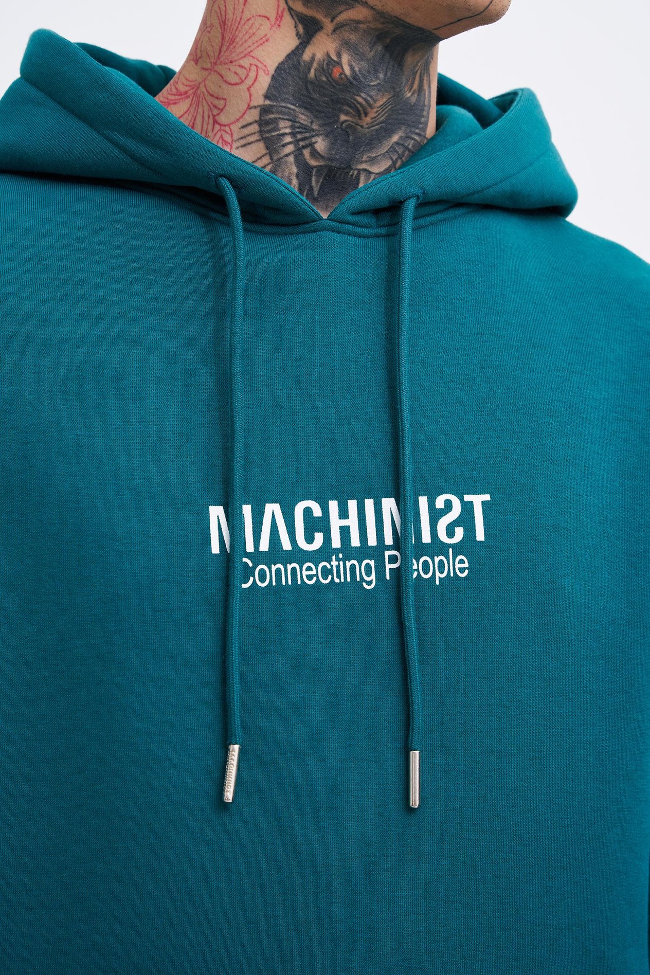 Erkek Connecting People Baskılı Kapüşonlu Petrol Yeşili  Sweatshirt