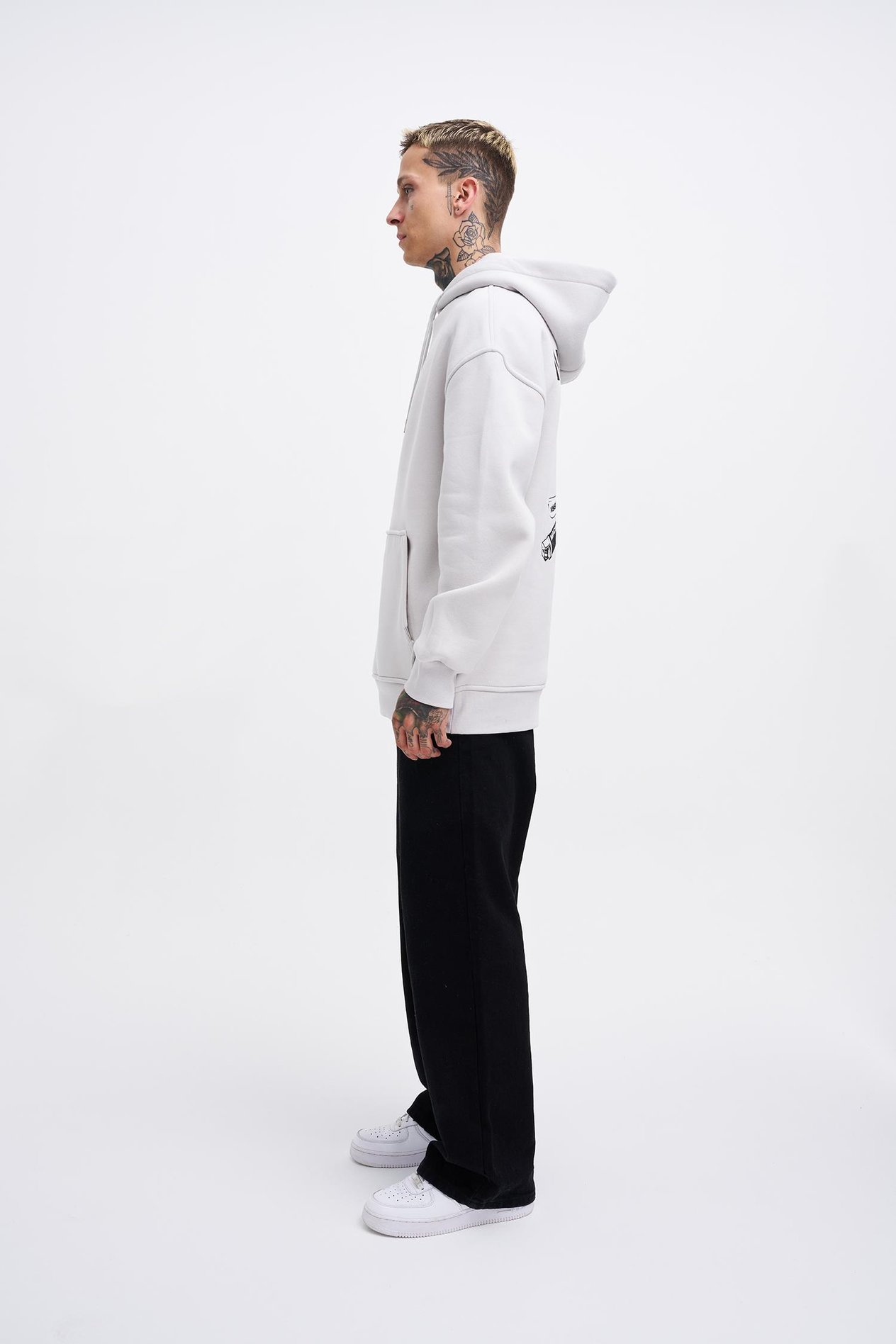 Erkek Connecting People Baskılı Kapüşonlu Açık Gri  Sweatshirt