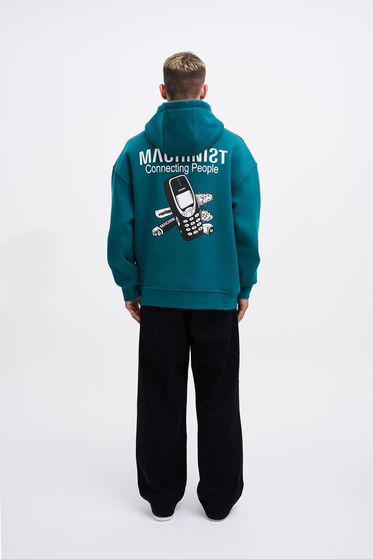 Erkek Connecting People Baskılı Kapüşonlu Petrol Yeşili  Sweatshirt