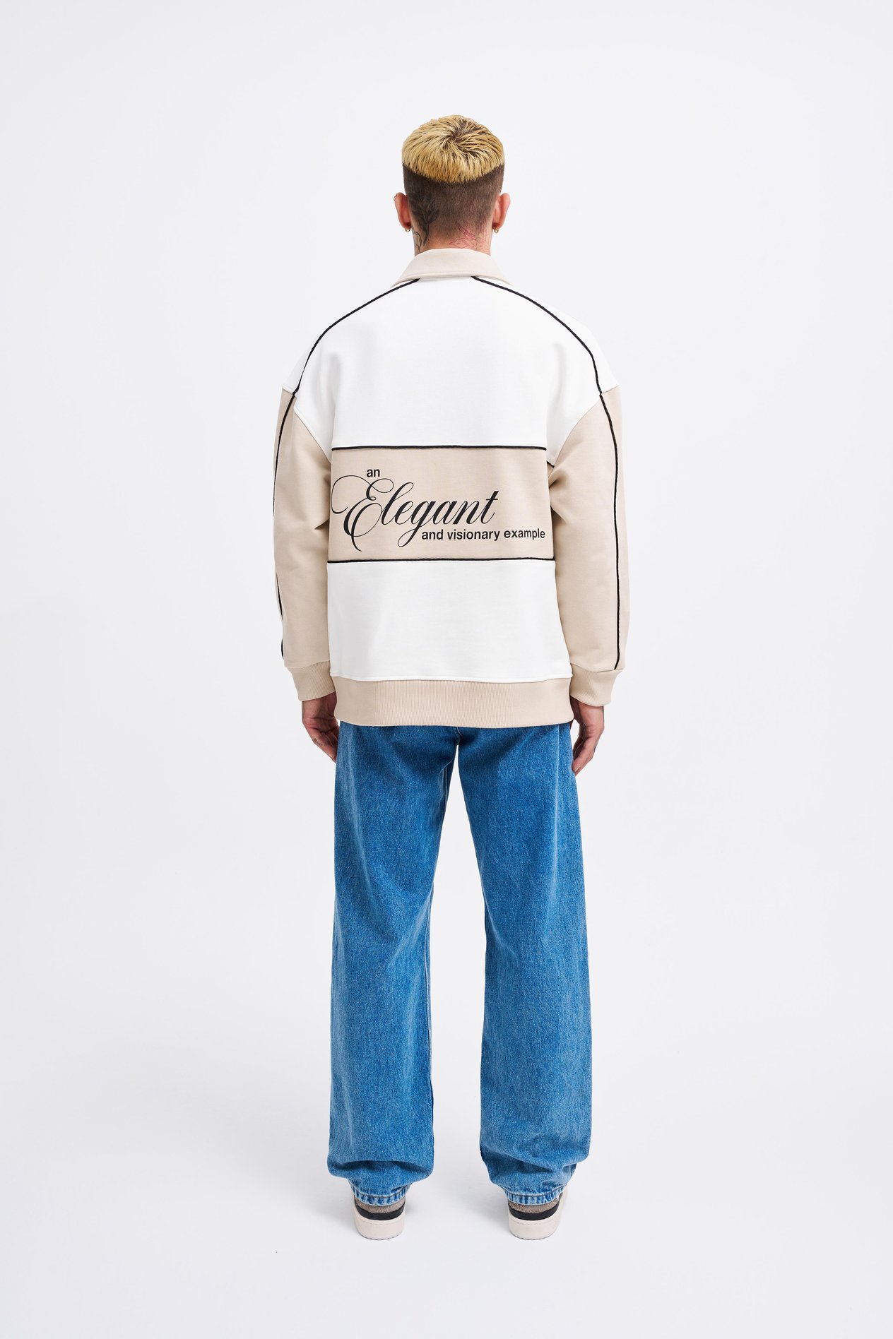 Erkek Contrast and Piped Polo Sweatshirt ECRU-SOFT BEIGE