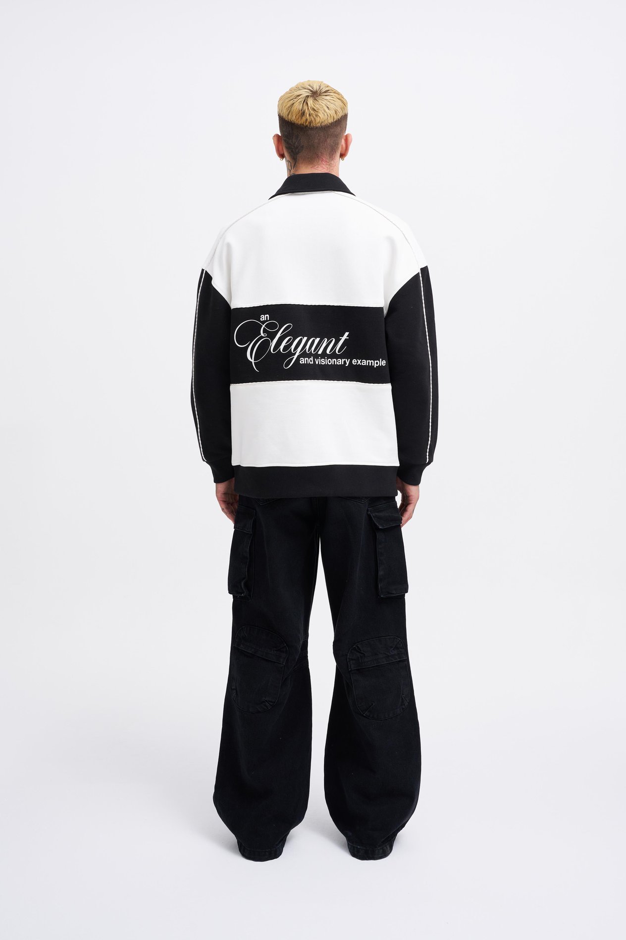 Erkek Contrast and Piped Polo Sweatshirt ECRU-BLACK