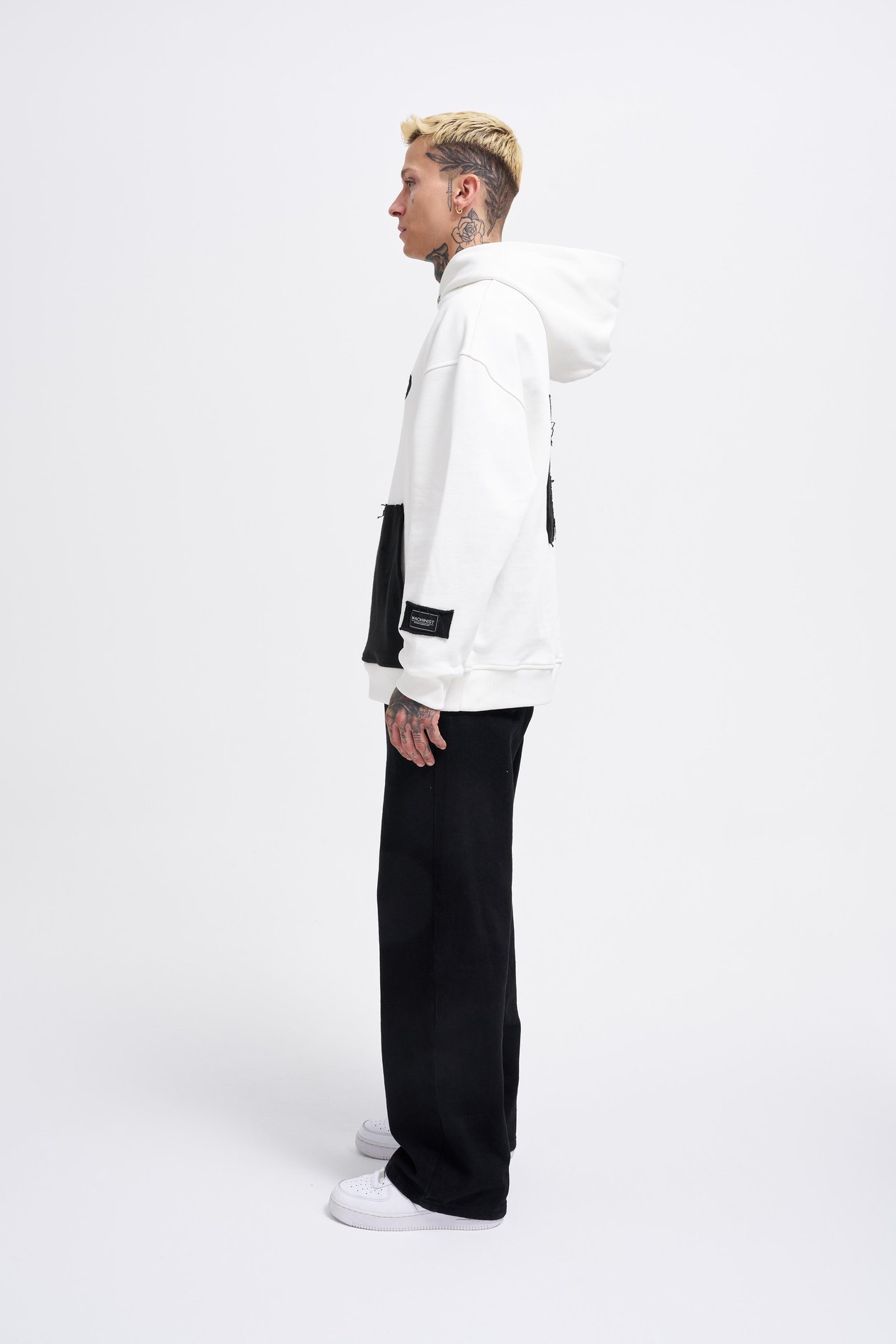 Erkek Contrast Patchwork Hoodie ECRU