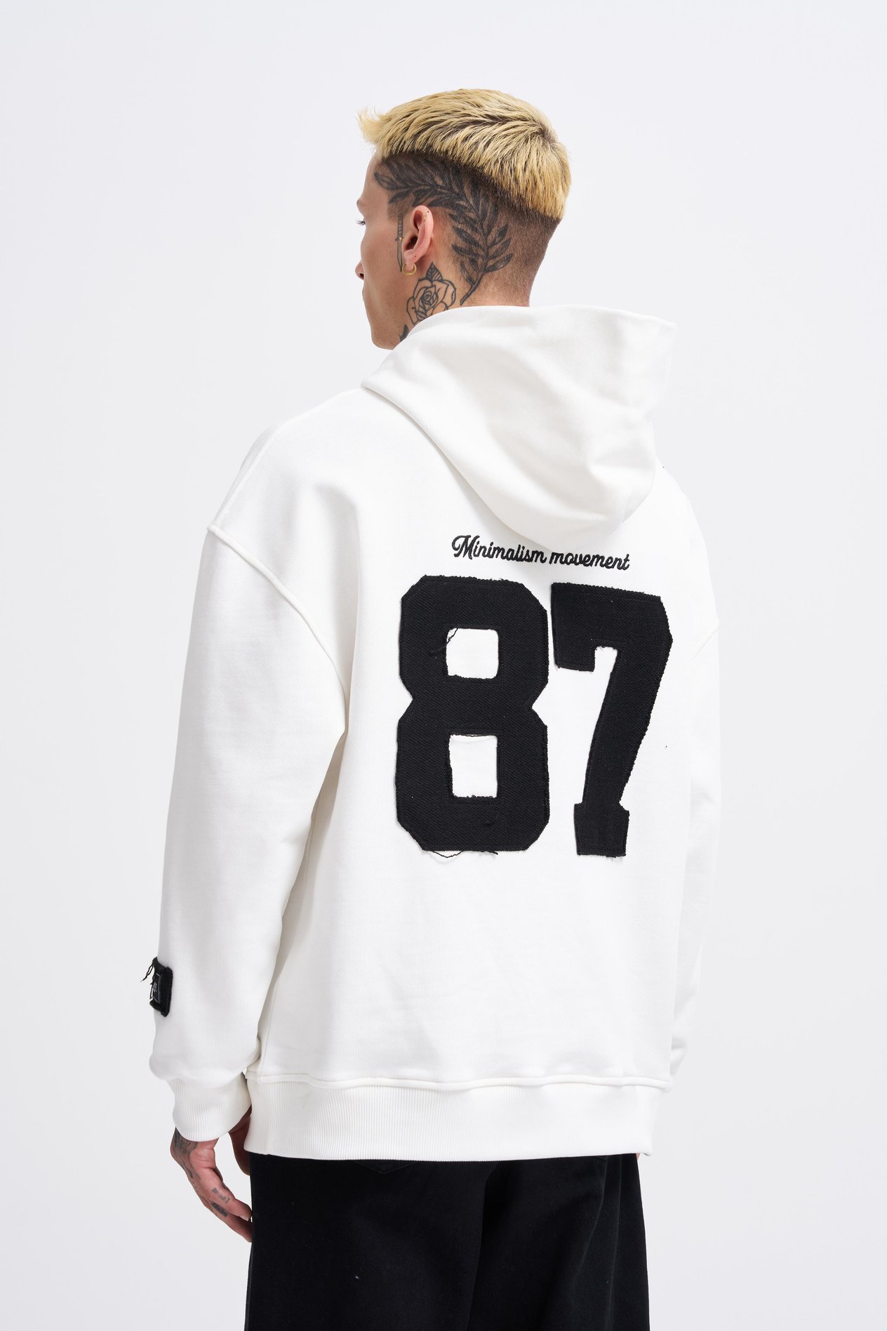 Erkek Contrast Patchwork Hoodie ECRU