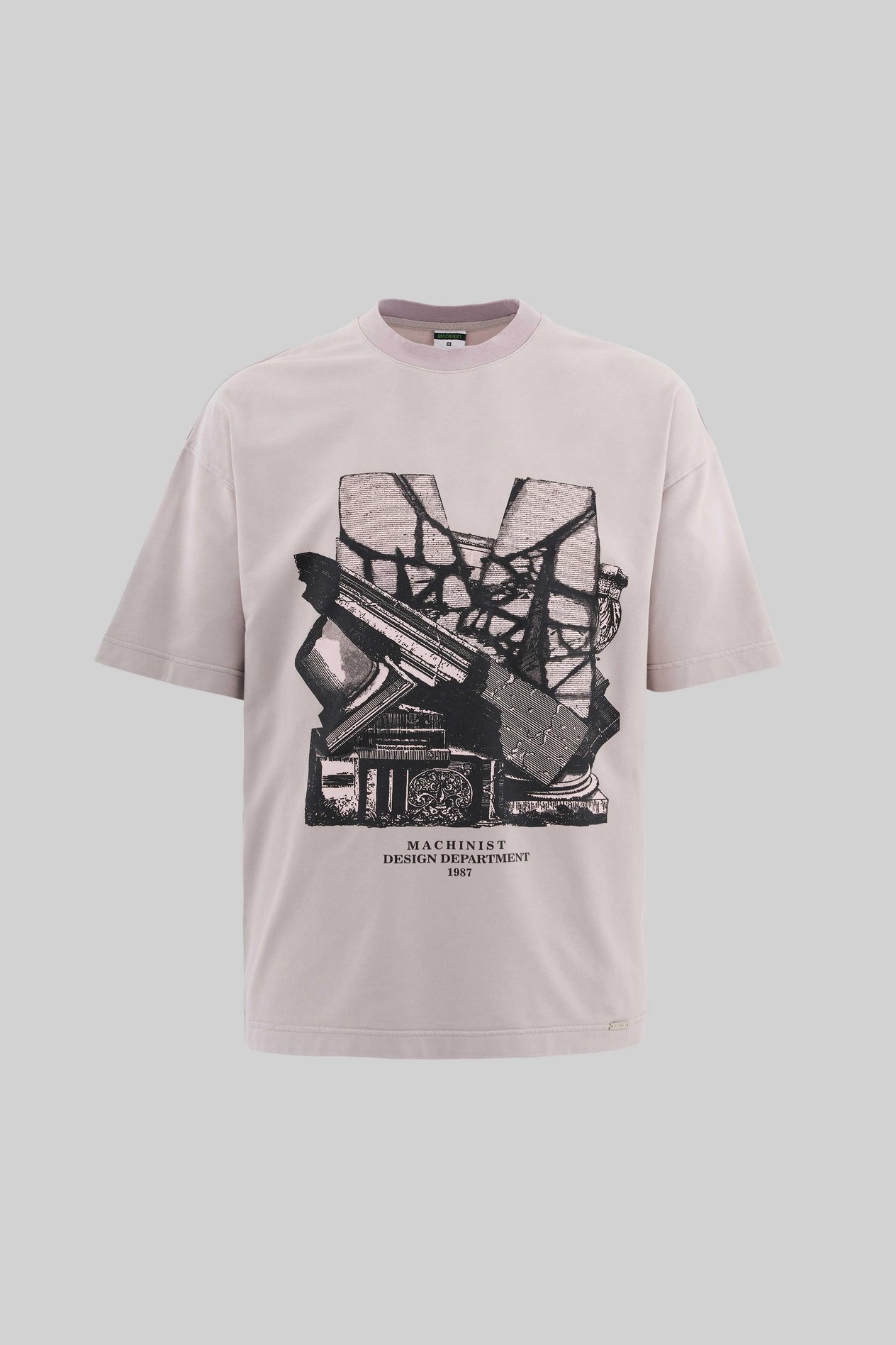 Erkek Cracked Printed Yikamali Oversi̇ze Ti̇şört DARK BEIGE