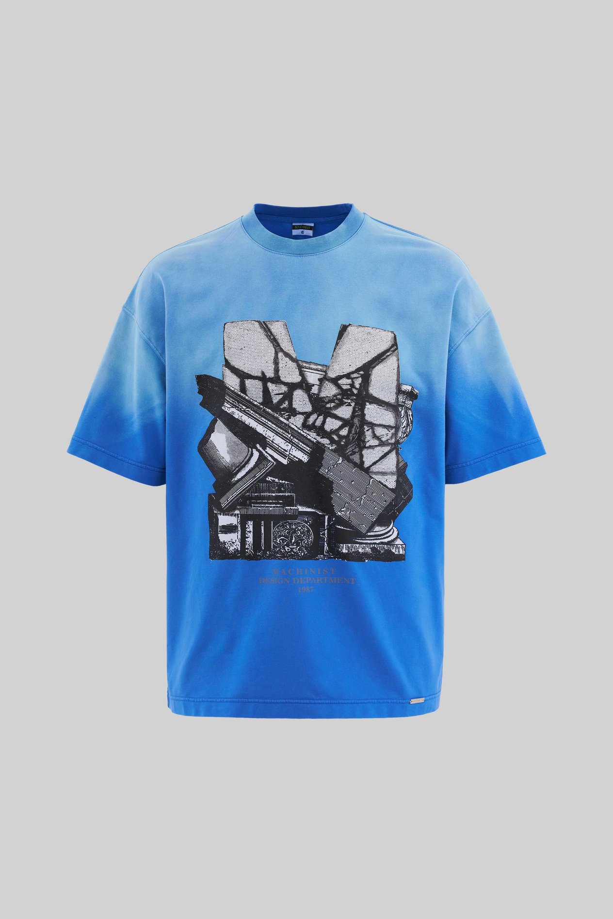 Erkek Cracked Printed Yikamali Oversi̇ze Ti̇şört SOFT BLUE