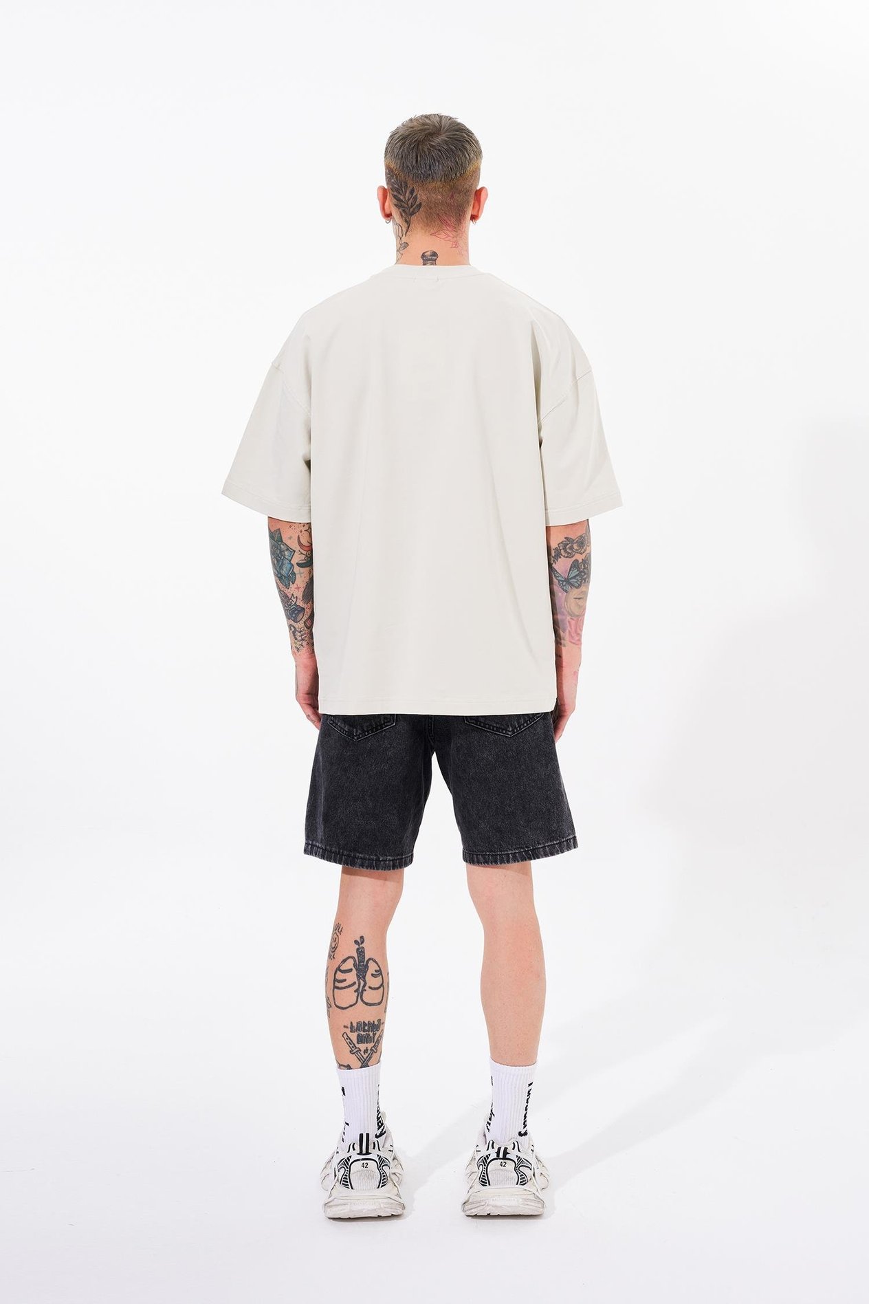 Erkek Dama Patch Oversize Gri Tişört