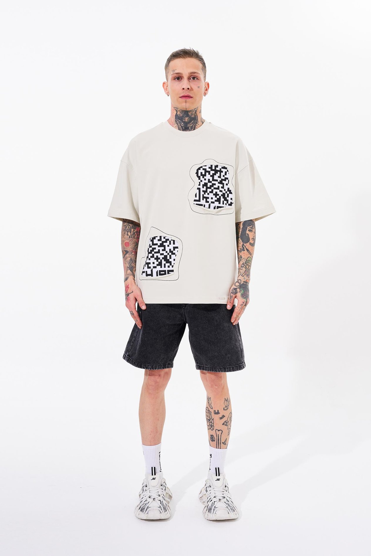 Erkek Dama Patch Oversize Gri Tişört