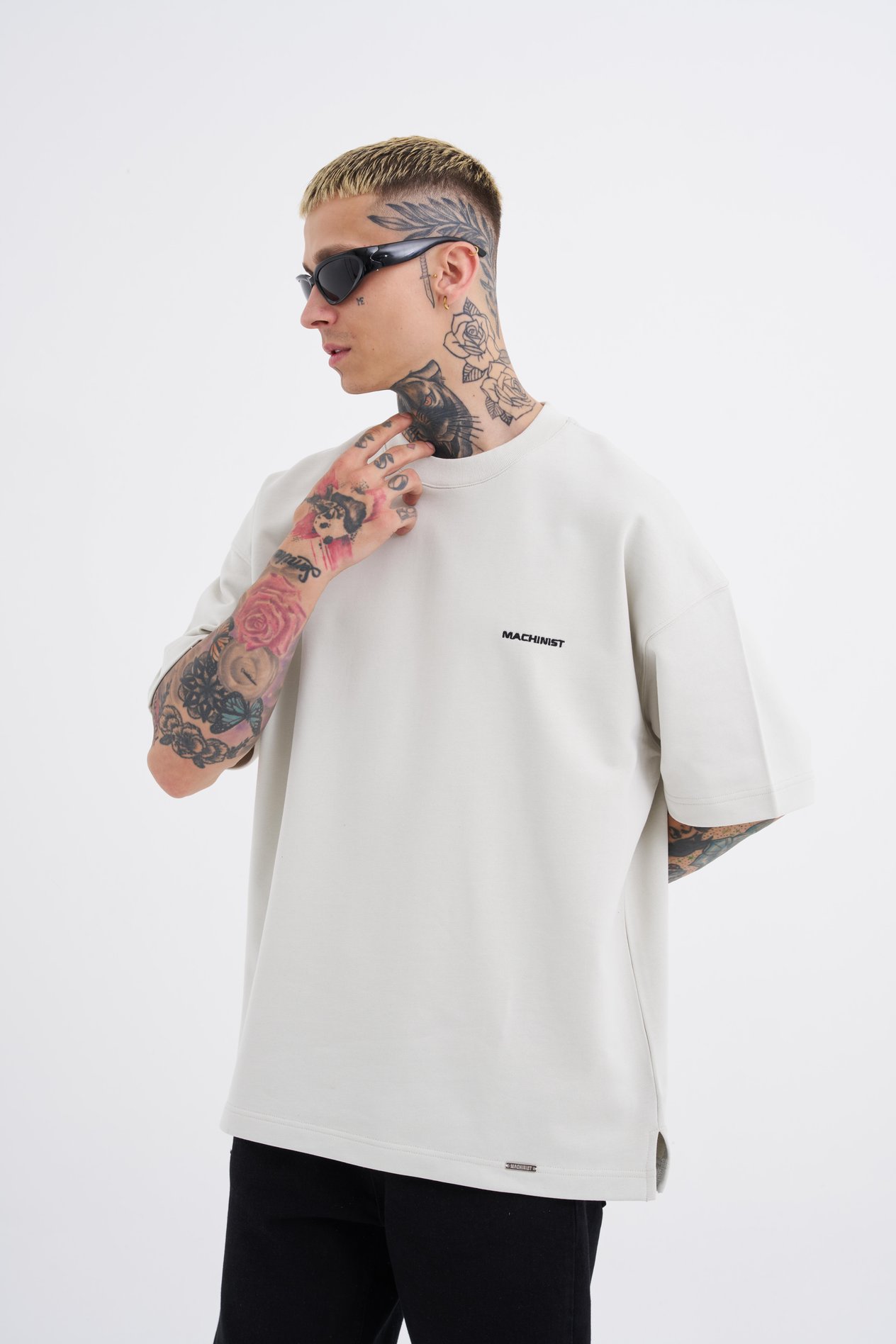 Erkek Diagonel Basic Oversize Gri Tişört