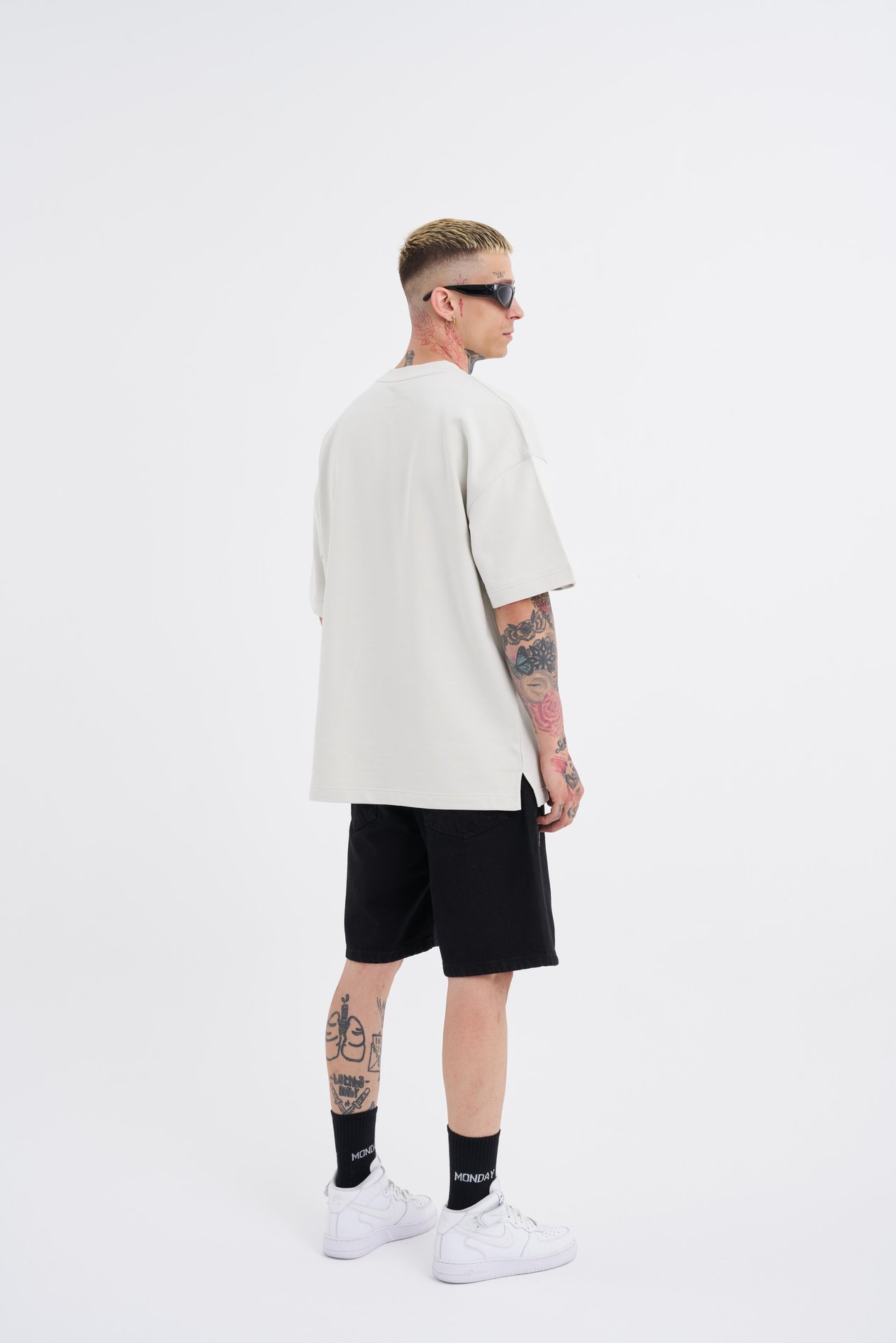 Erkek Diagonel Basic Oversize Gri Tişört