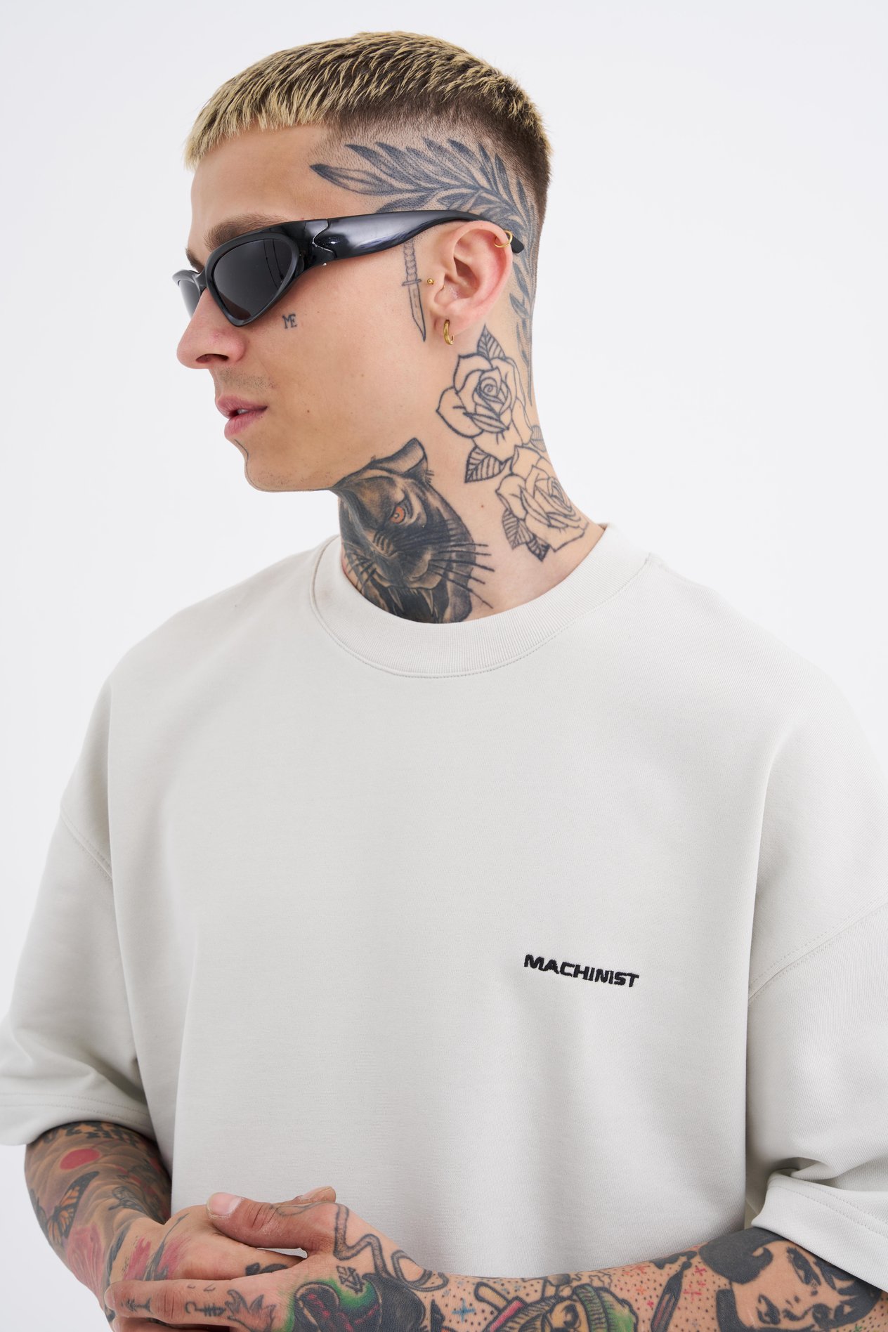 Erkek Diagonel Basic Oversize Gri Tişört