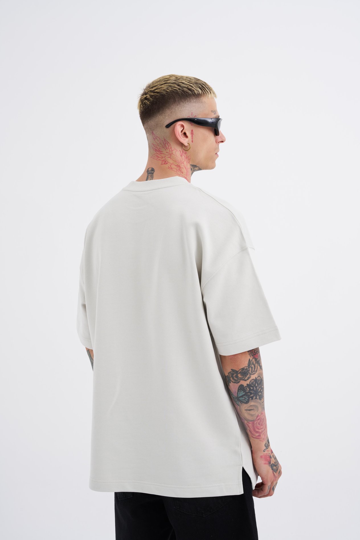 Erkek Diagonel Basic Oversize Gri Tişört