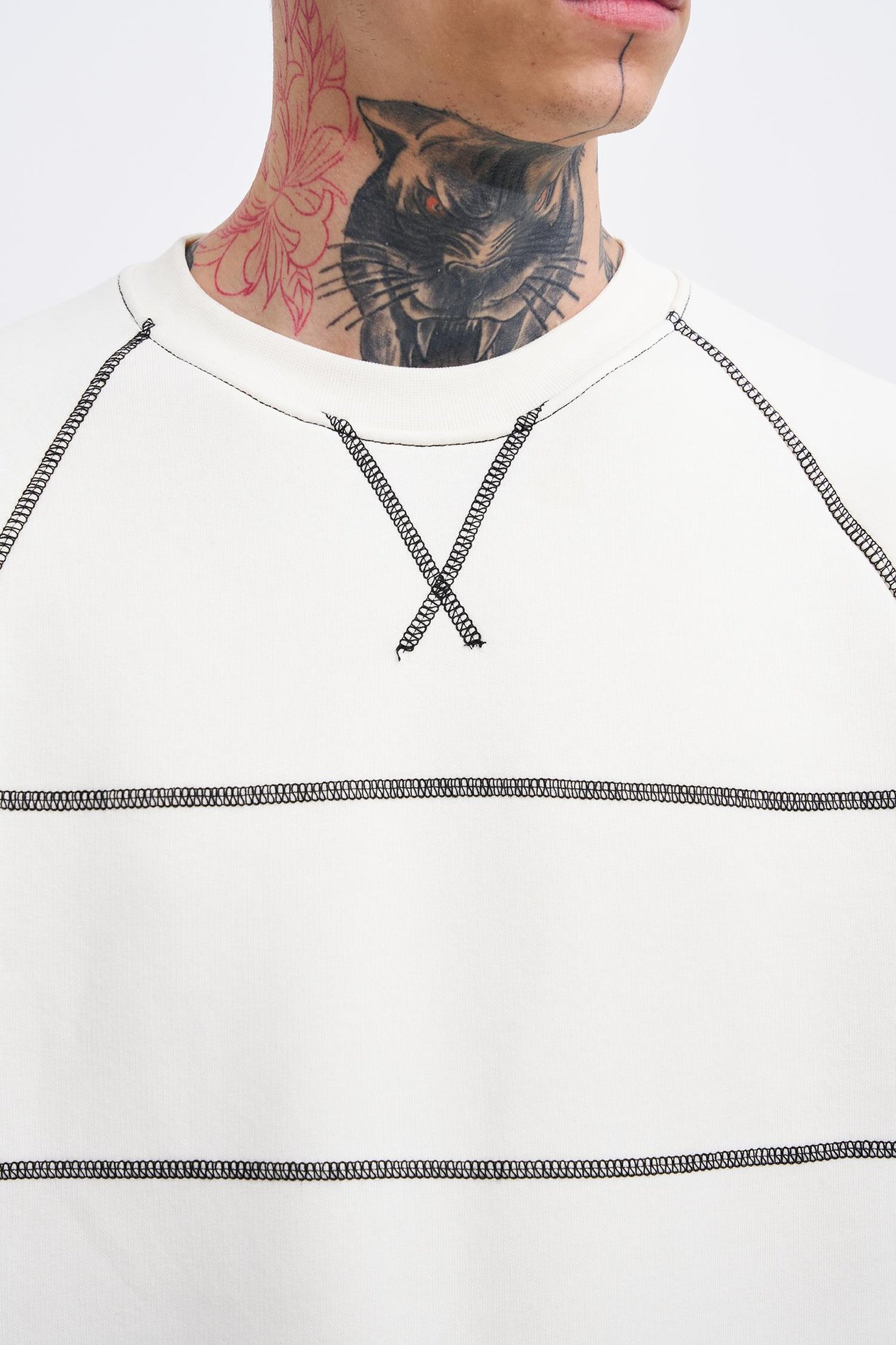 Erkek Dikiş Detay Oversize Ekru Sweatshirt