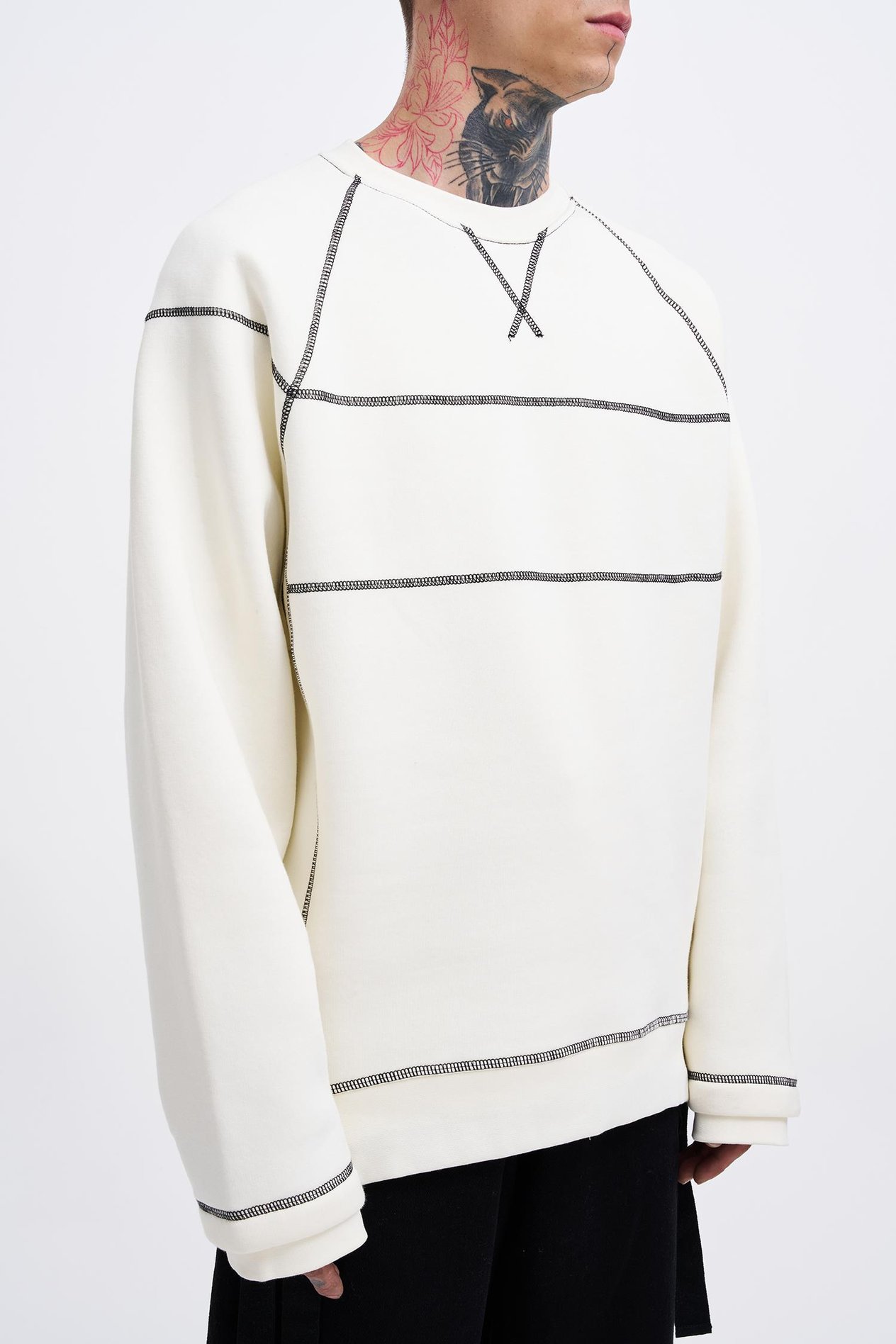 Erkek Dikiş Detay Oversize Ekru Sweatshirt