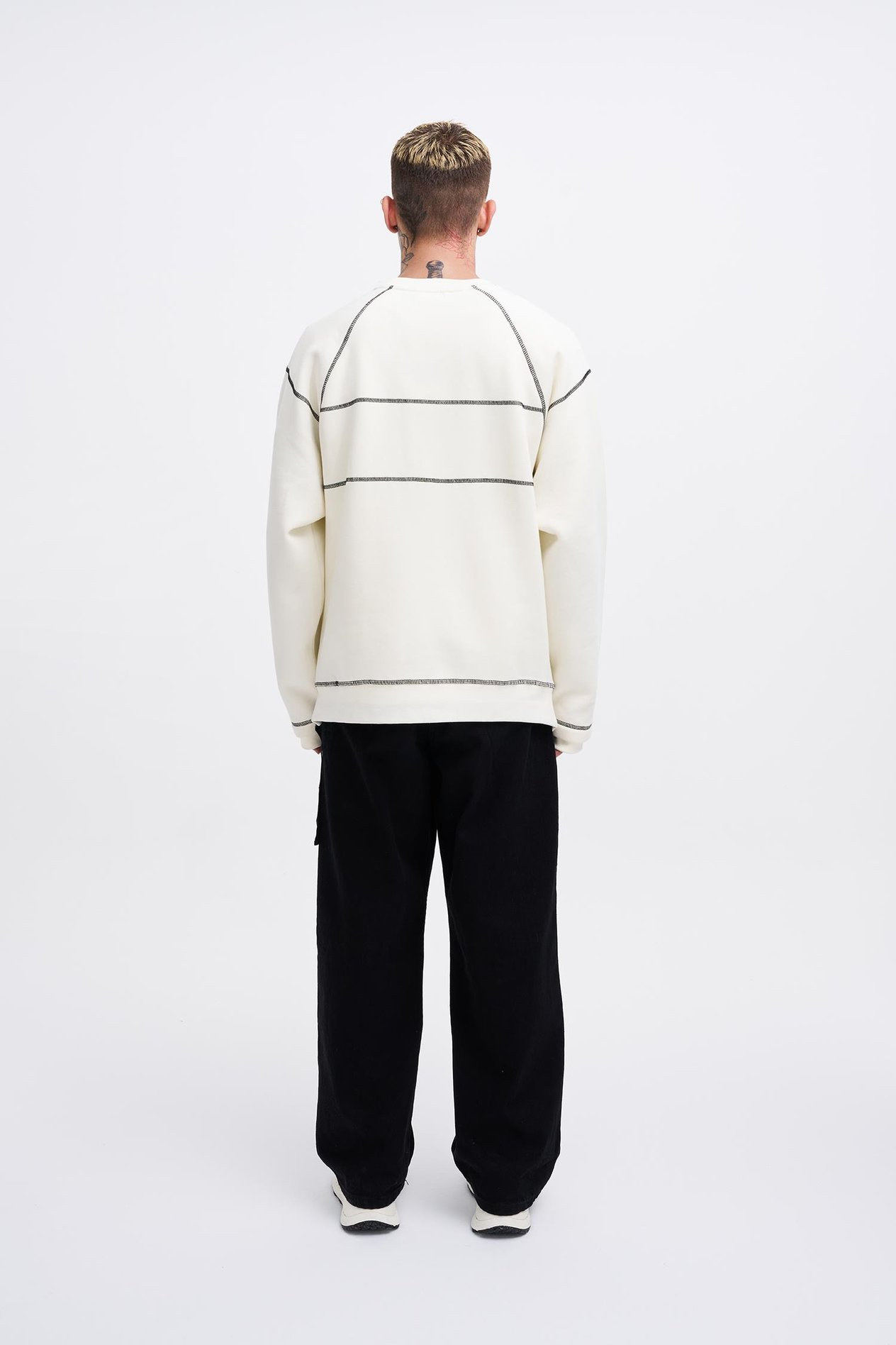 Erkek Dikiş Detay Oversize Ekru Sweatshirt