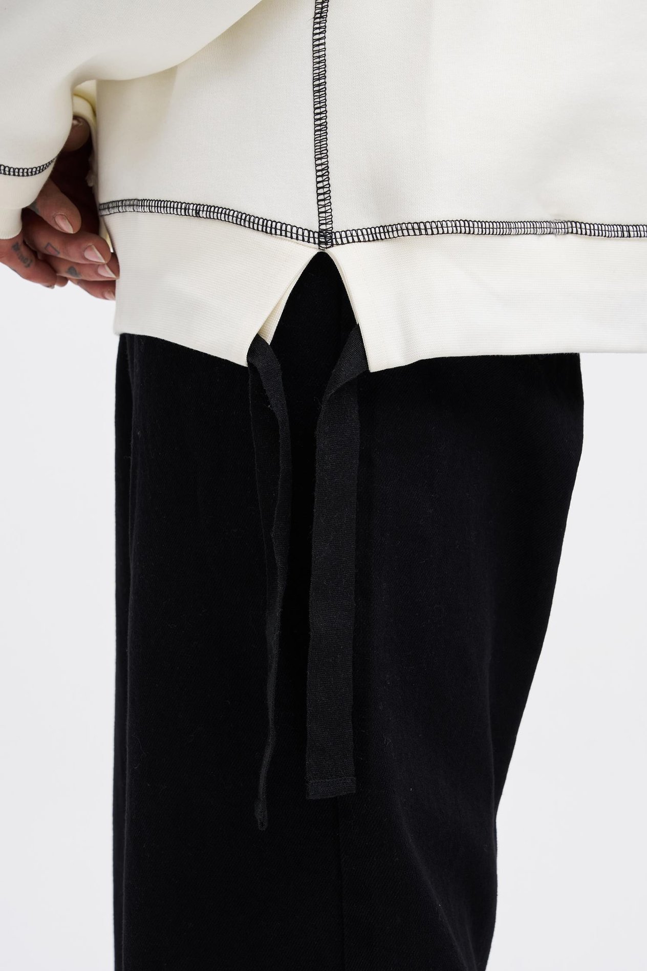 Erkek Dikiş Detay Oversize Ekru Sweatshirt