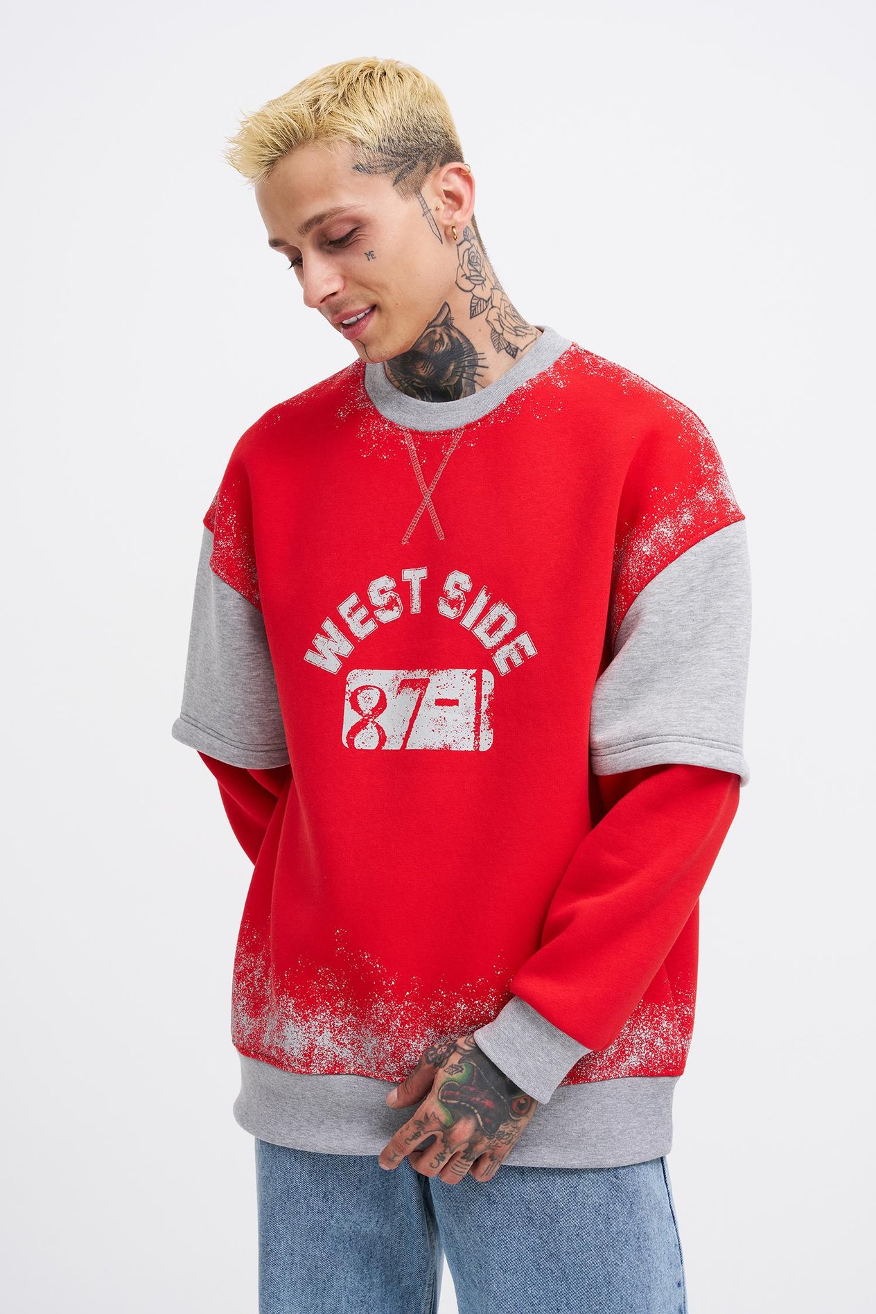Erkek Double Layer Sweatshirt RED