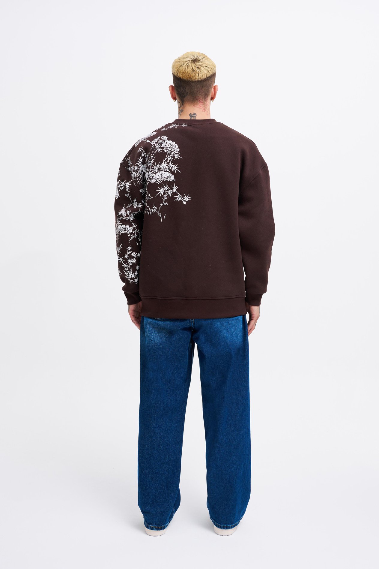 Erkek Dragon Printed Sweatshirt DARK COFFEE