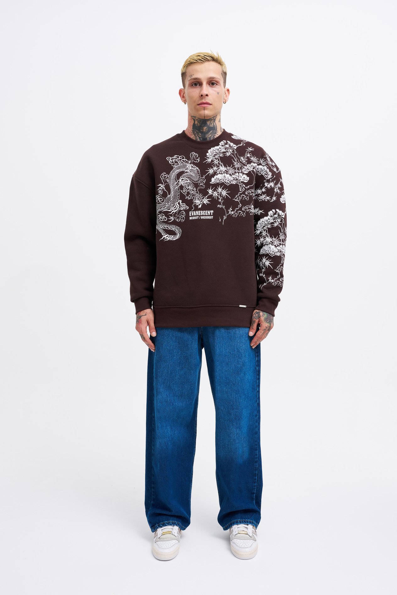 Erkek Dragon Printed Sweatshirt DARK COFFEE
