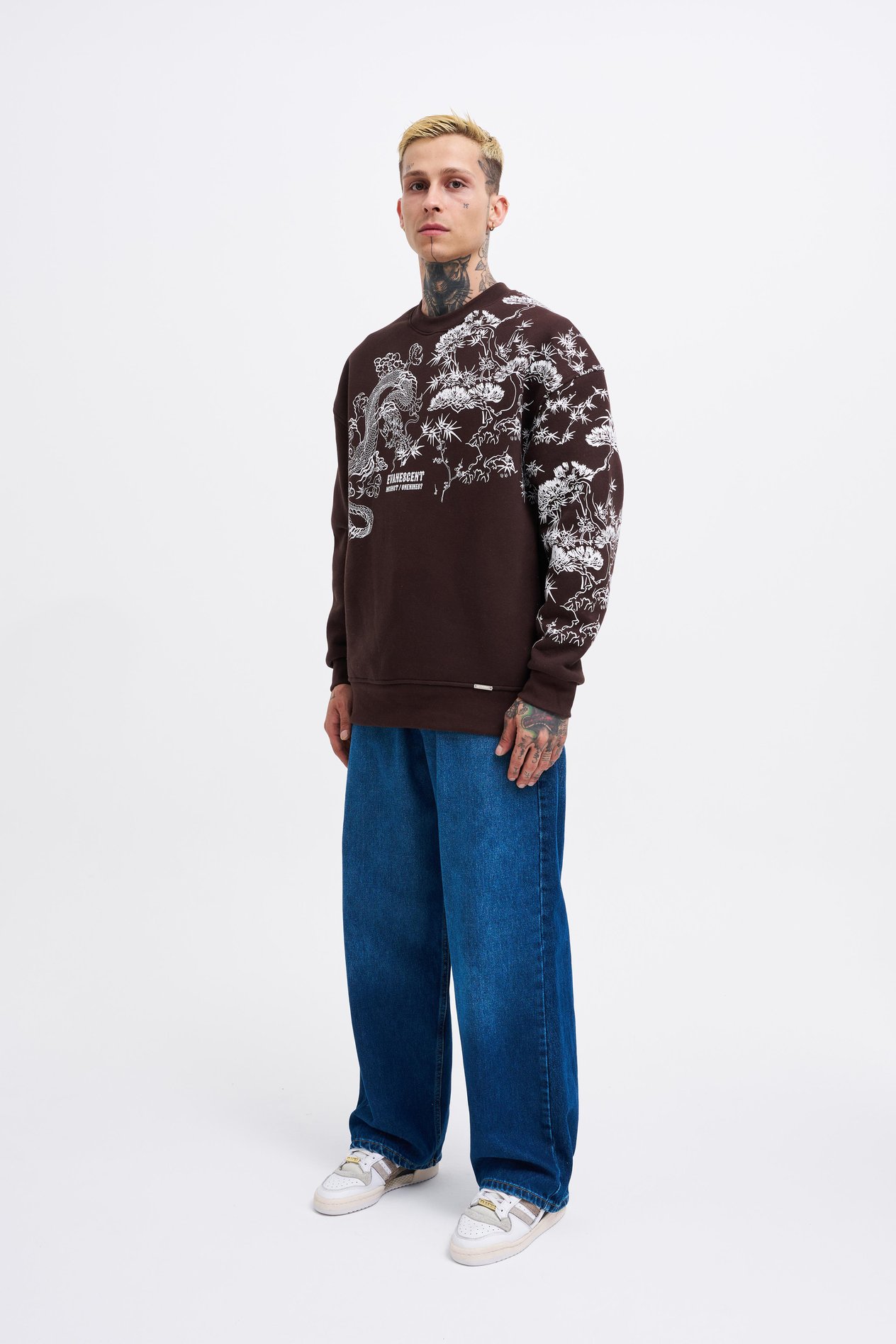 Erkek Dragon Printed Sweatshirt DARK COFFEE