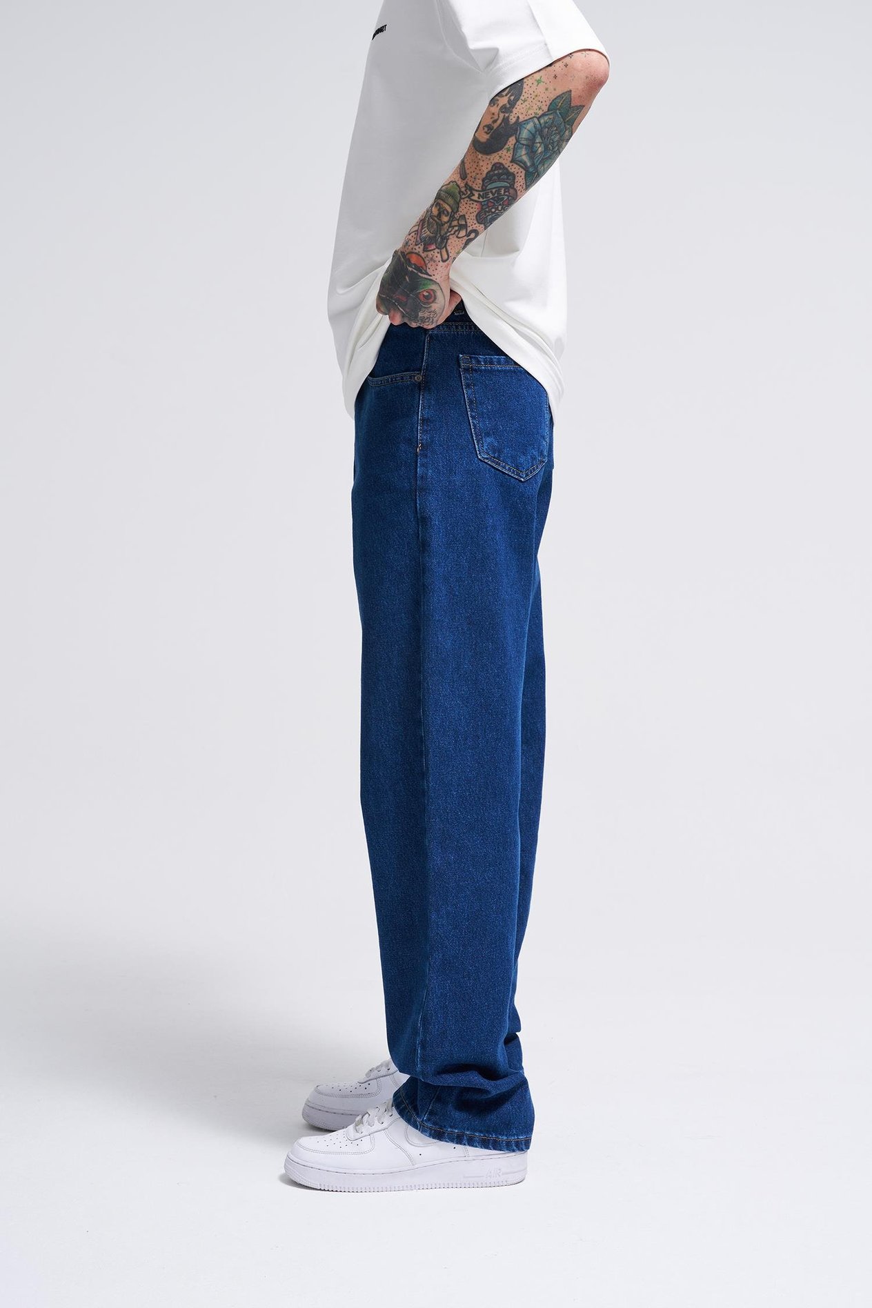Erkek Efektli Relaxed Baggy Jeam Koyu Mavi Pantolon
