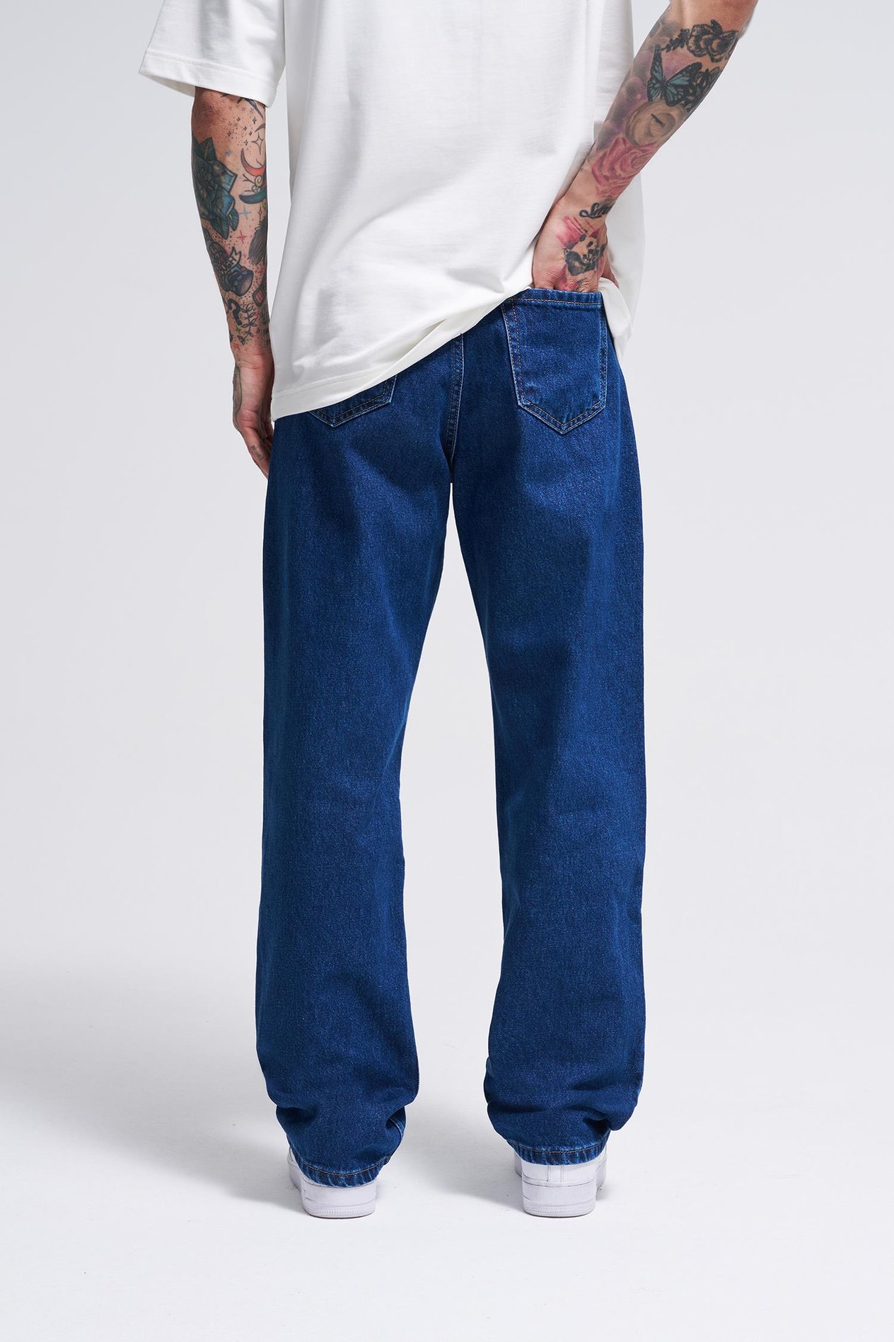 Erkek Efektli Relaxed Baggy Jeam Koyu Mavi Pantolon