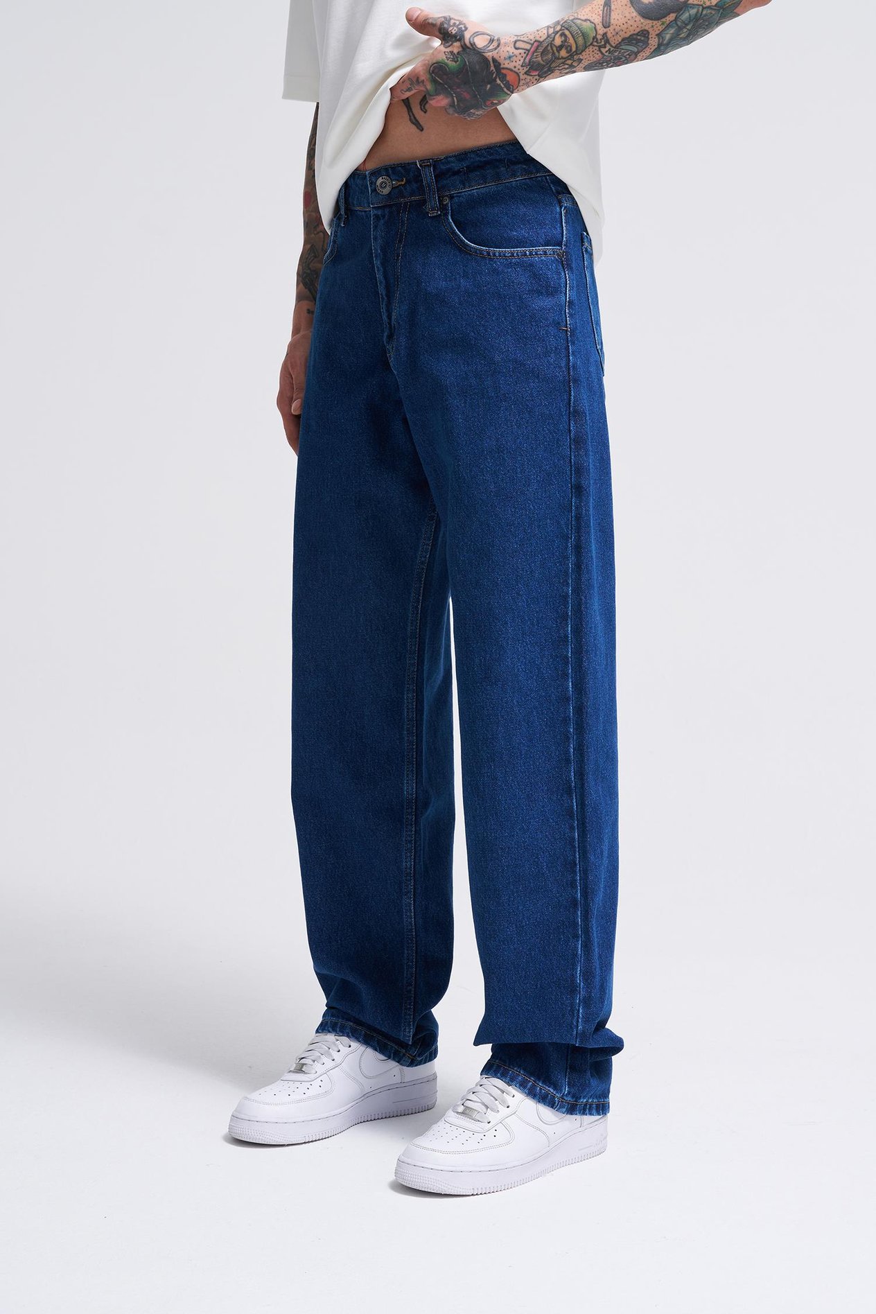 Erkek Efektli Relaxed Baggy Jeam Koyu Mavi Pantolon