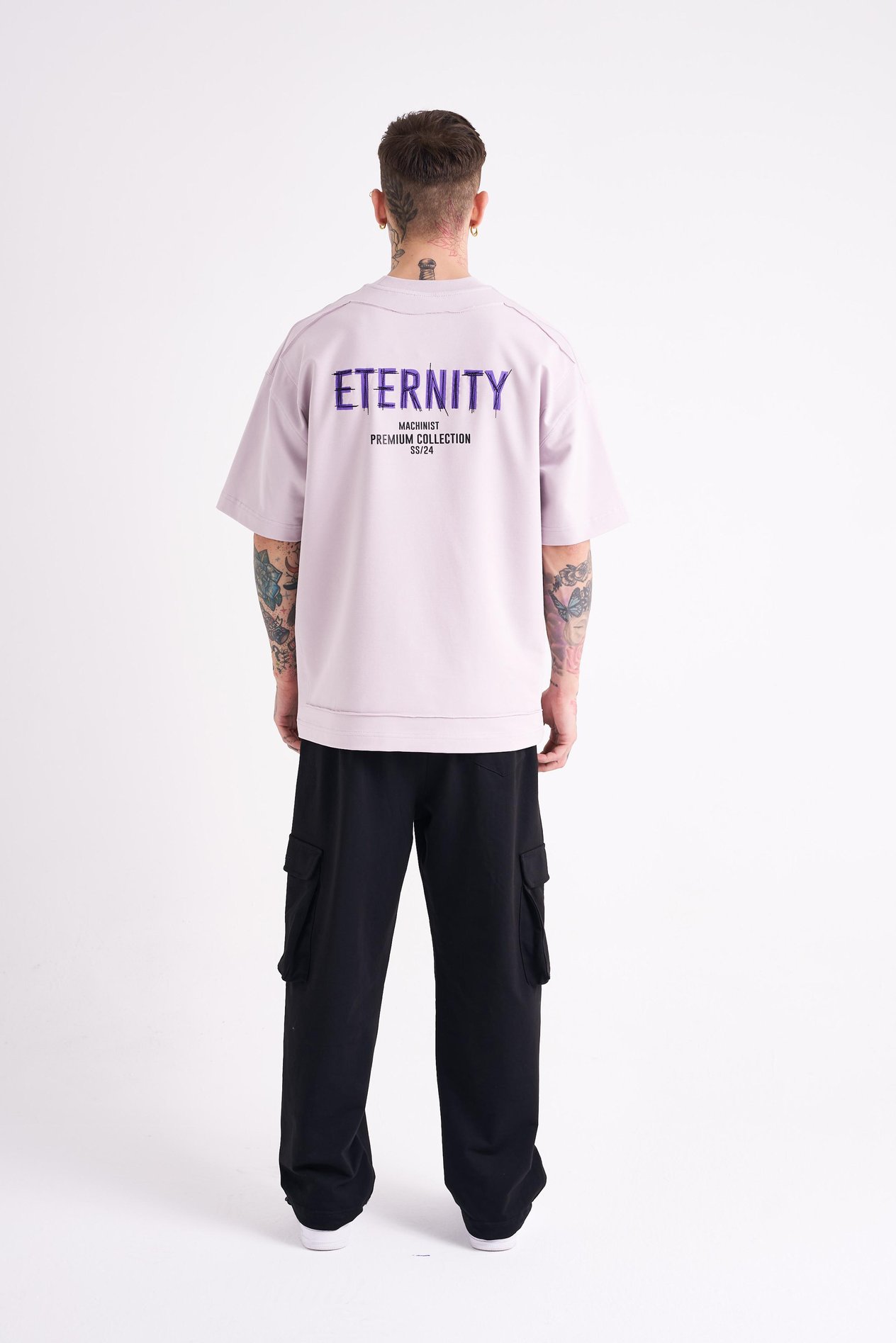 Erkek Eternity Baskılı Oversize Lila Tişört