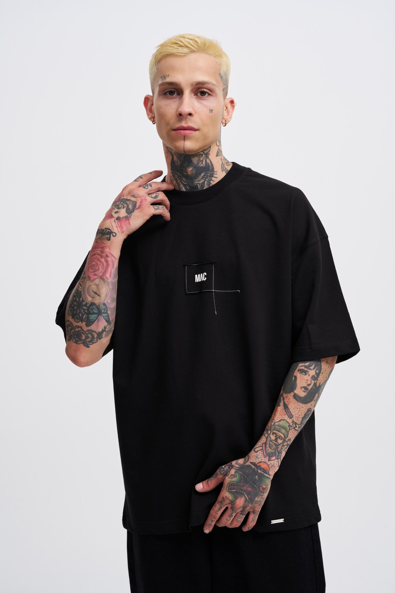 Erkek Eternity Baskılı Oversize Siyah Tişört