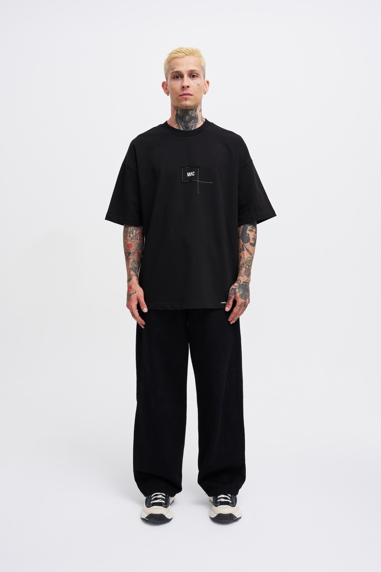 Erkek Eternity Baskılı Oversize Siyah Tişört