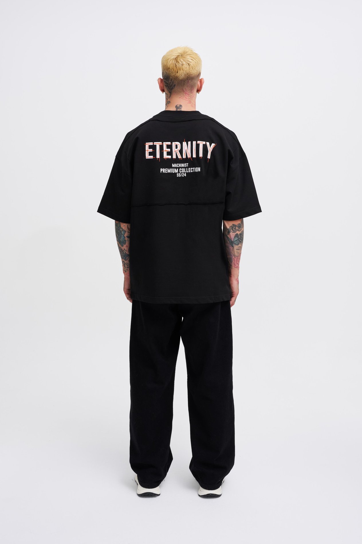 Erkek Eternity Baskılı Oversize Siyah Tişört